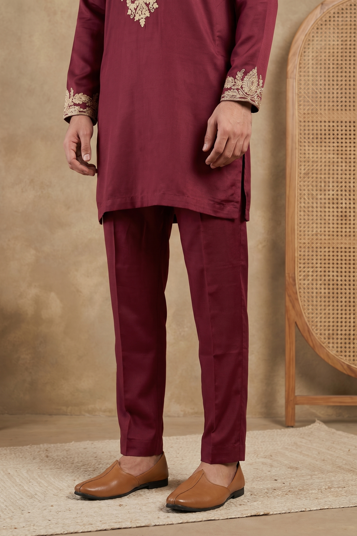 Wine Nysa Silk Kurta Set with Zari, Sequin and Cutdana Work