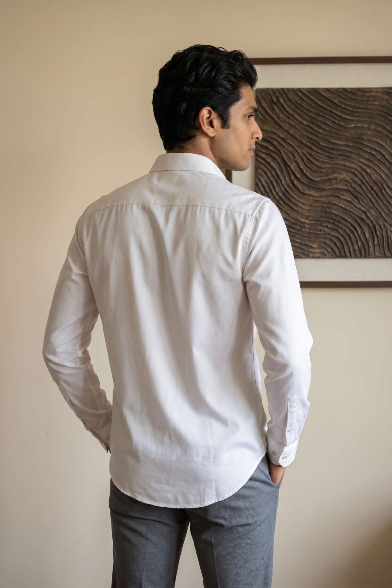 Off White Cotton Shirt with Moti & Embroidery Work