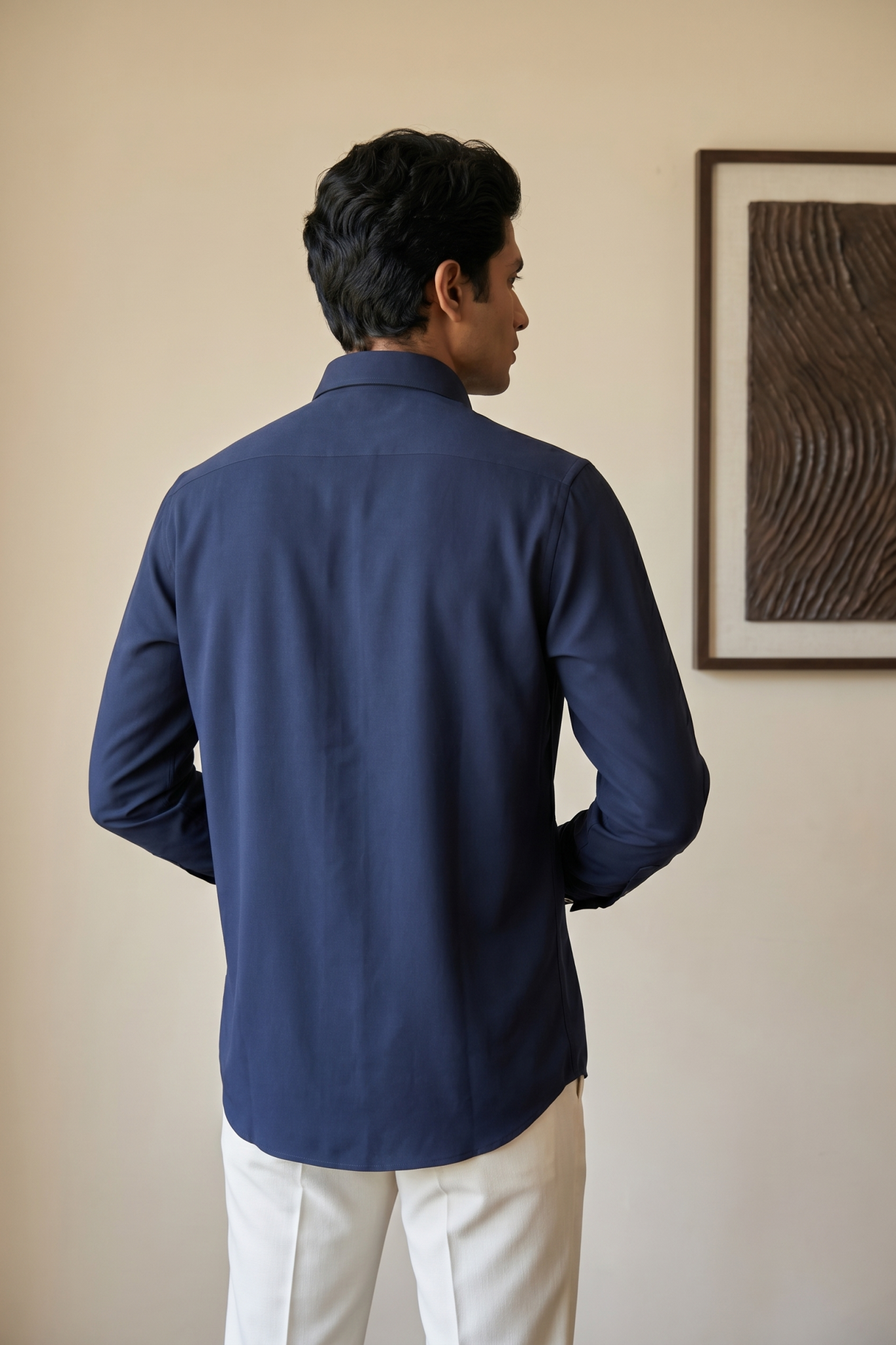 Navy Blue Bom Mario Shirt with Moti Work
