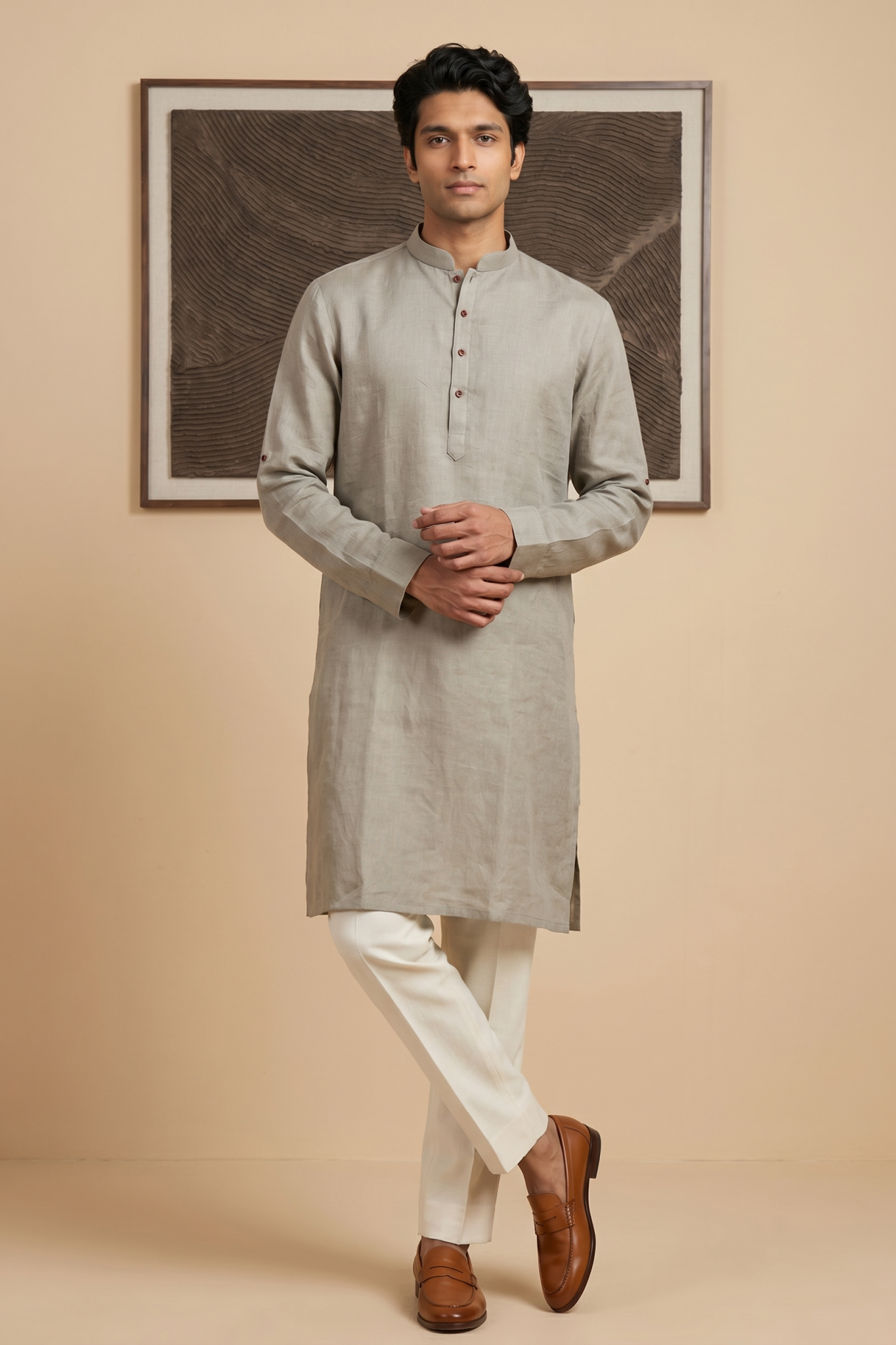 Silver Grey Linen Kurta