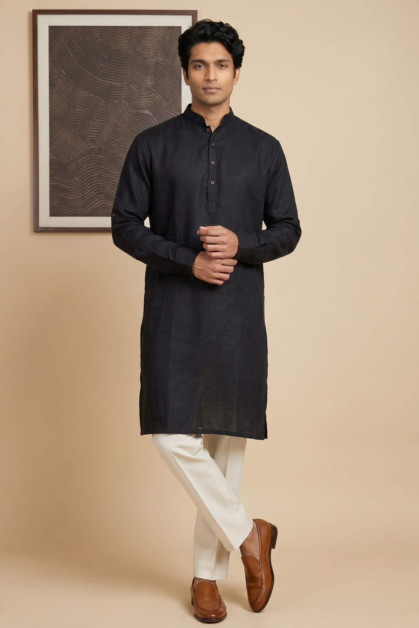 Black Linen Kurta