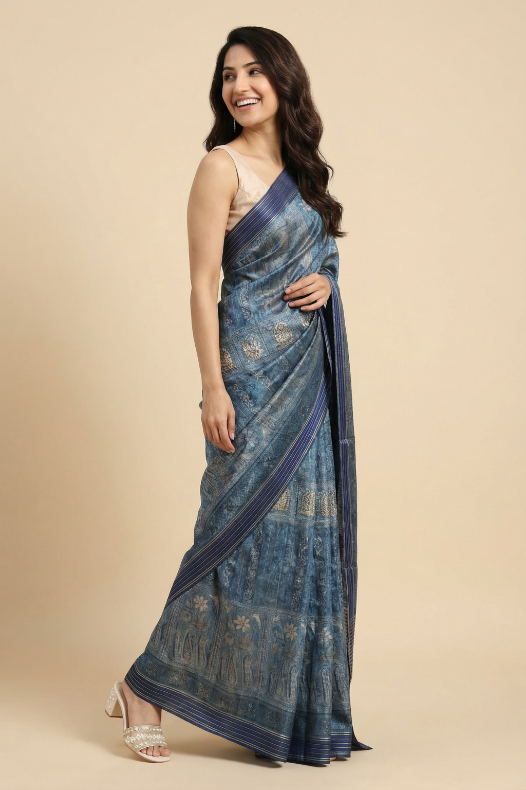 Light Blue Tussar Silk Saree
