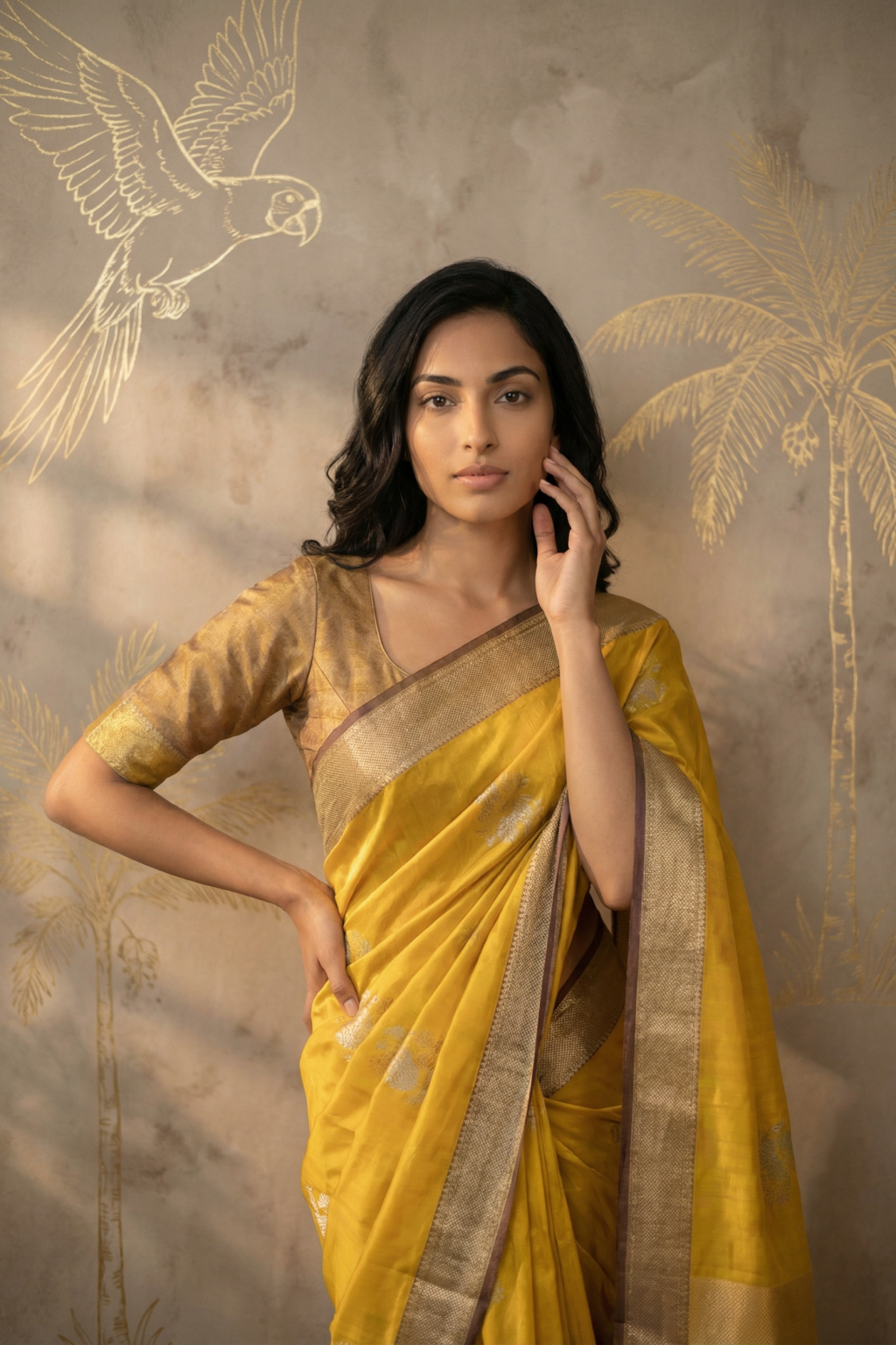 Yellow Banarasi Silk Saree