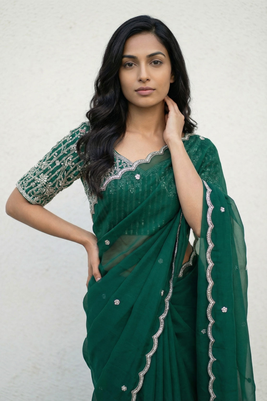 Emerald Green Organza Saree