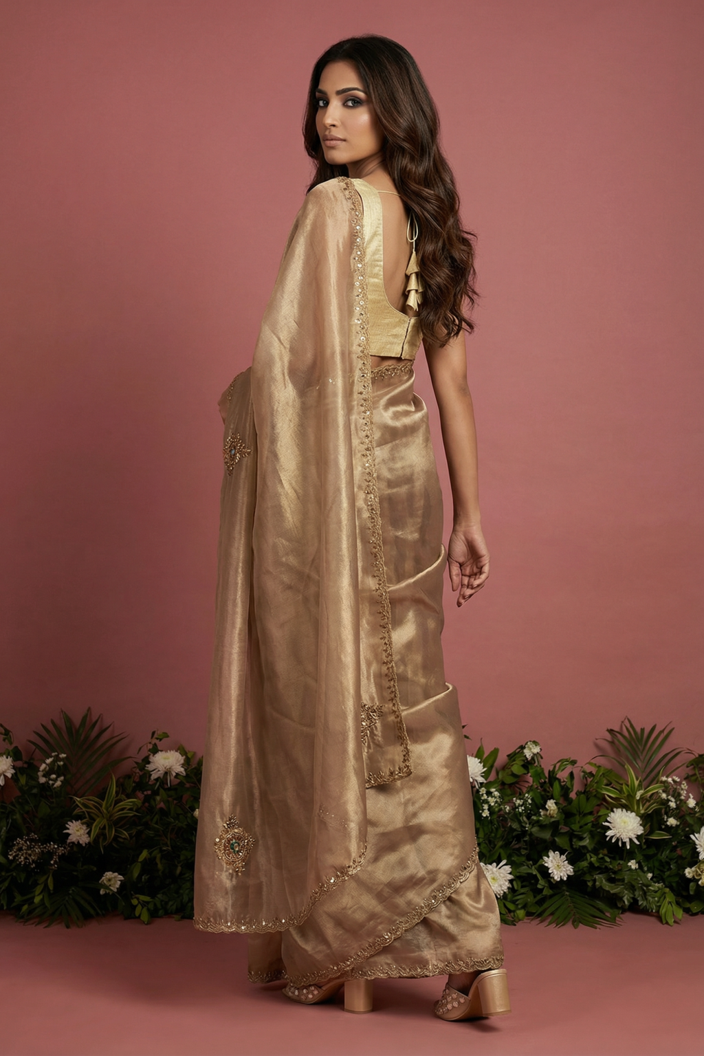 Light Gold Tissue Saree