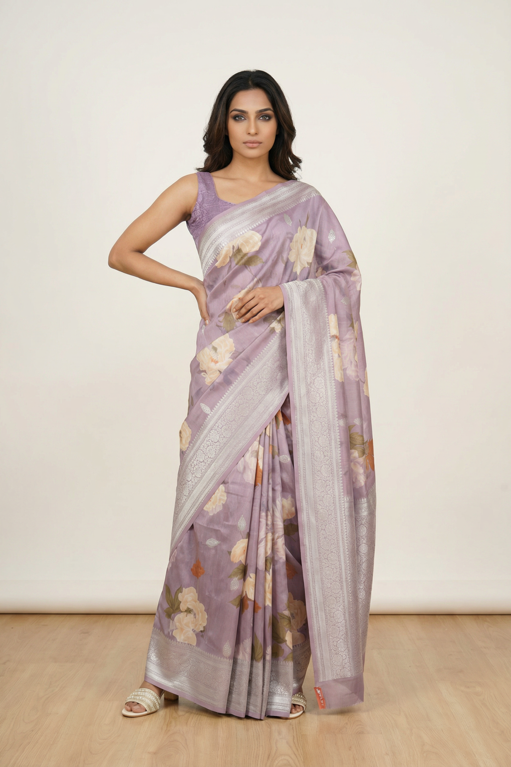 Lilac Banarasi Tussar Saree