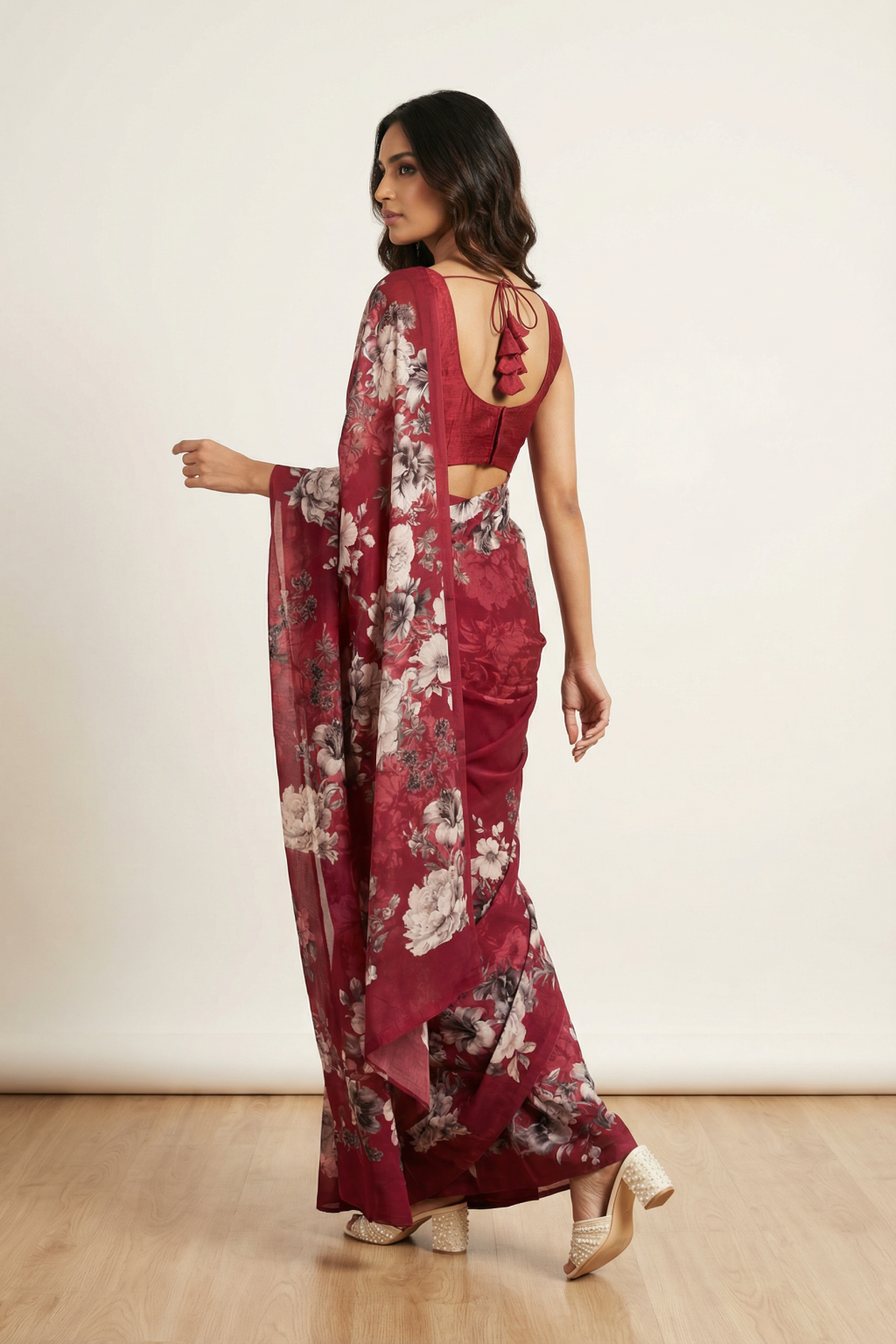 Raspberry Pink Crepe Saree