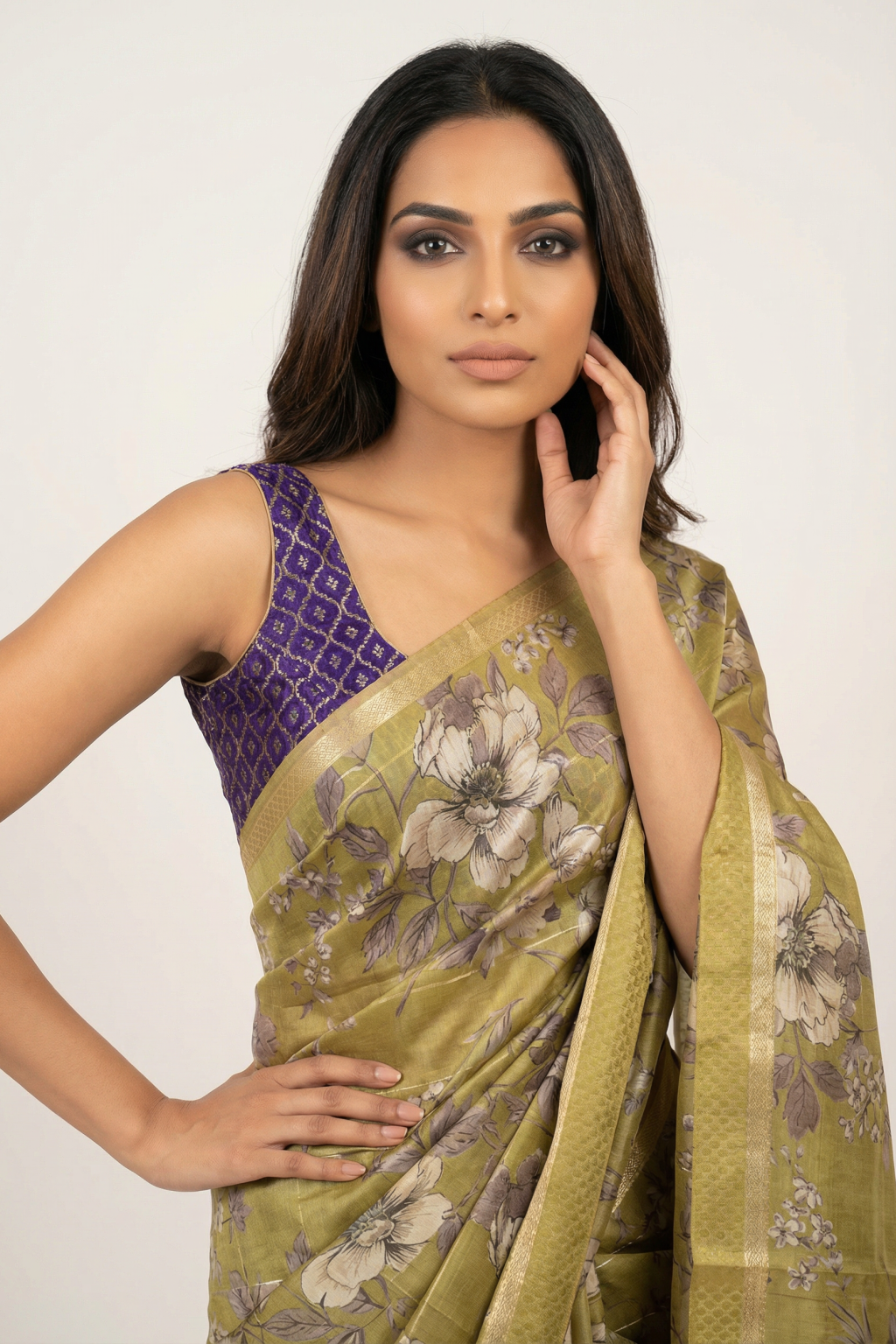 Mehendi Tussar Saree with Zari Stripes