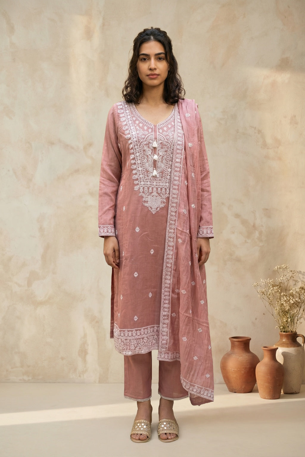 Peach Mul Cotton Salwar Set - Mokshaa
