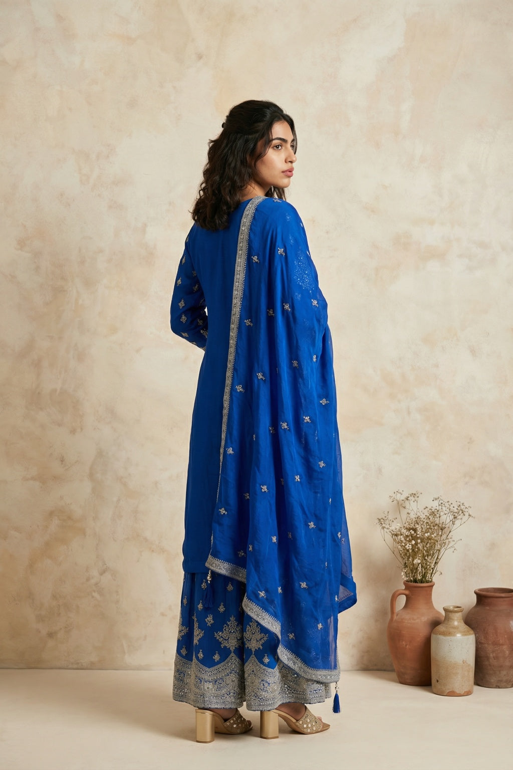 Blue Chiffon Sharara Set - Mokshaa