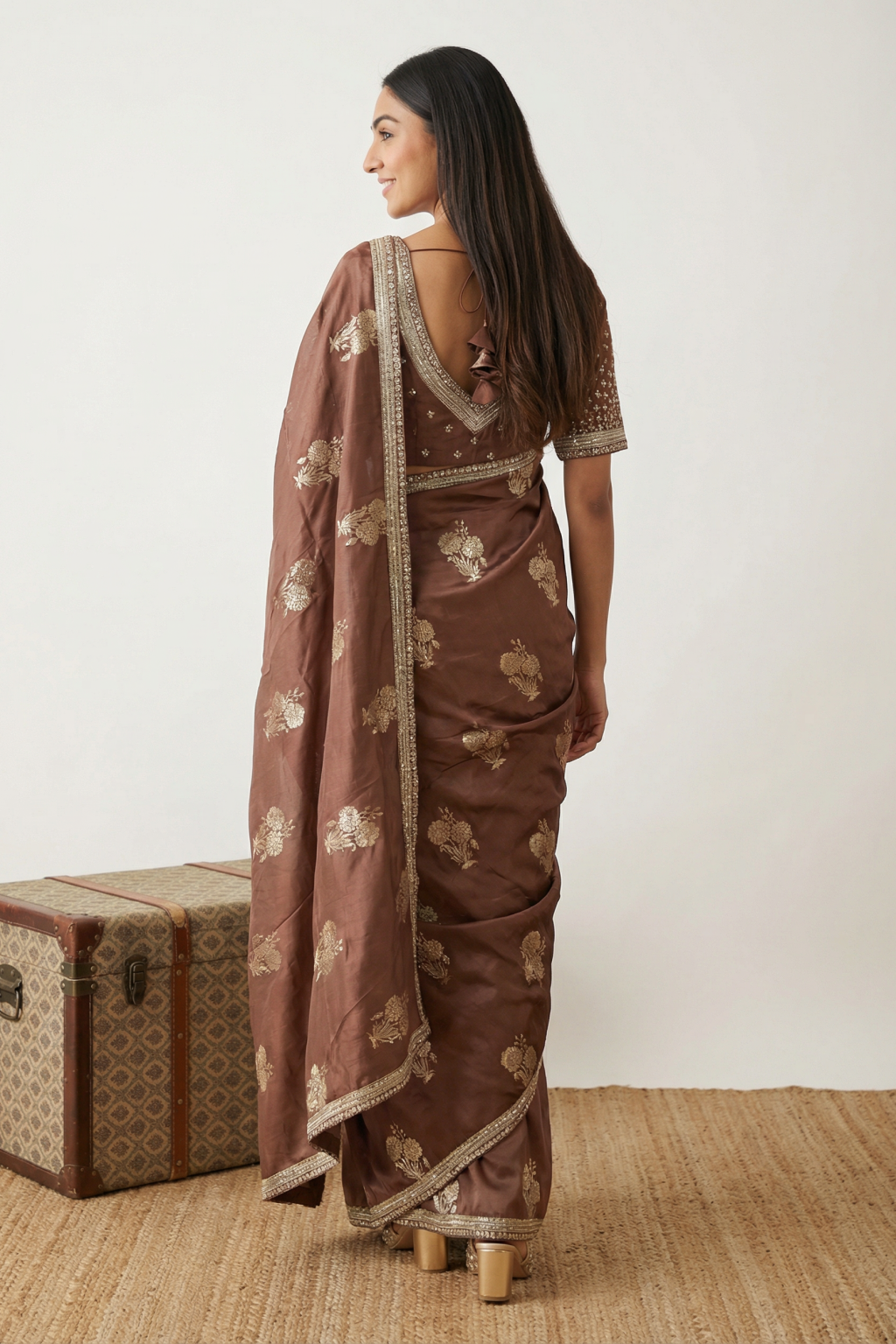 Light Brown Tussar Georgette Saree