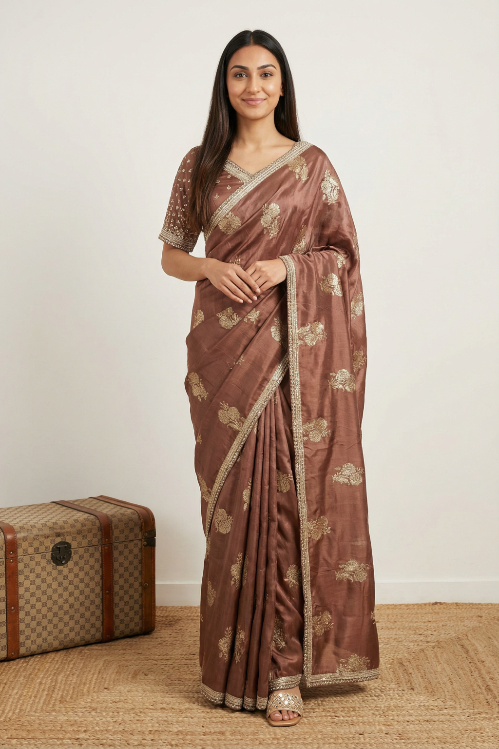 Light Brown Tussar Georgette Saree