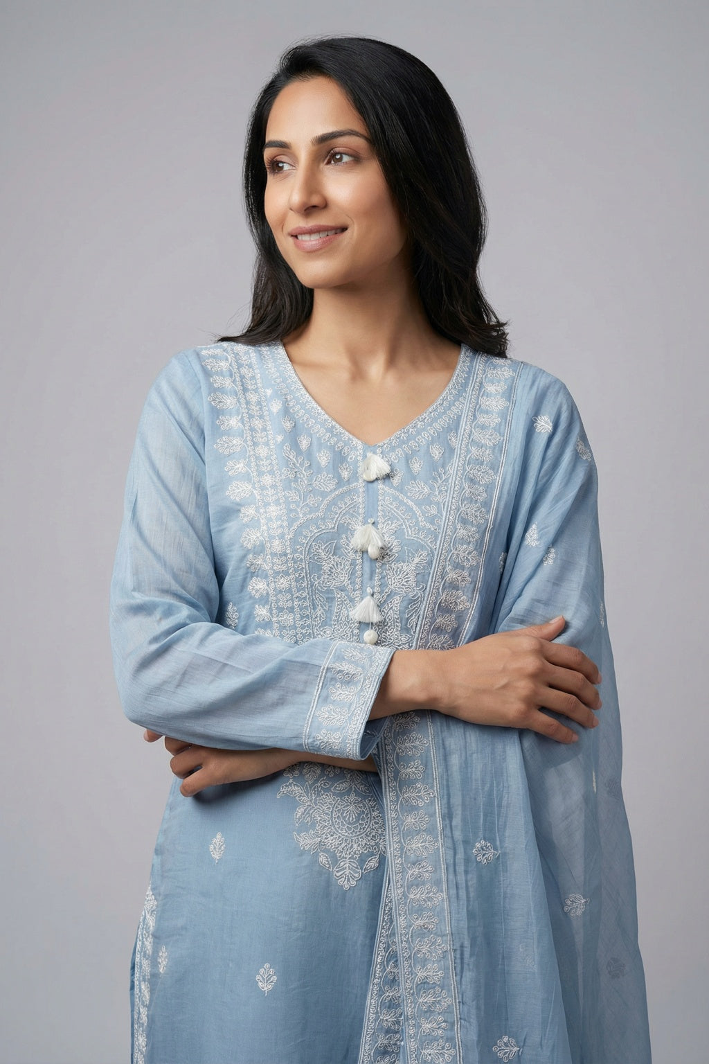 Ice Blue Mul Cotton Salwar Set - Mokshaa