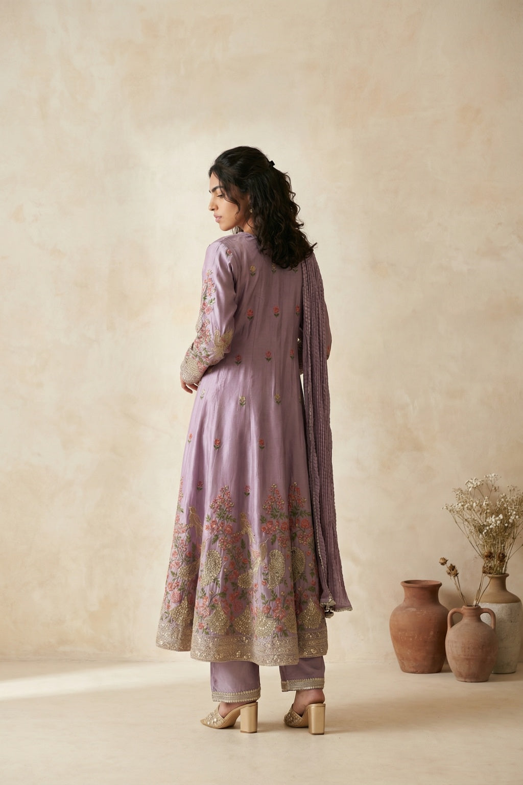 Purple Mul Chanderi Anarkali Set - Mokshaa