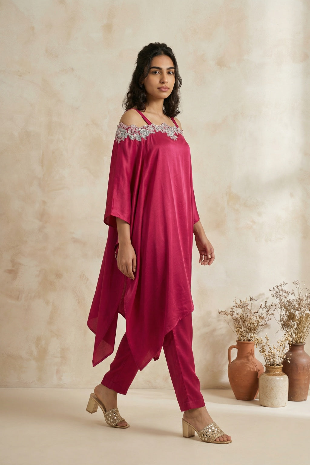 Magenta Satin Co-ord Set - Mokshaa