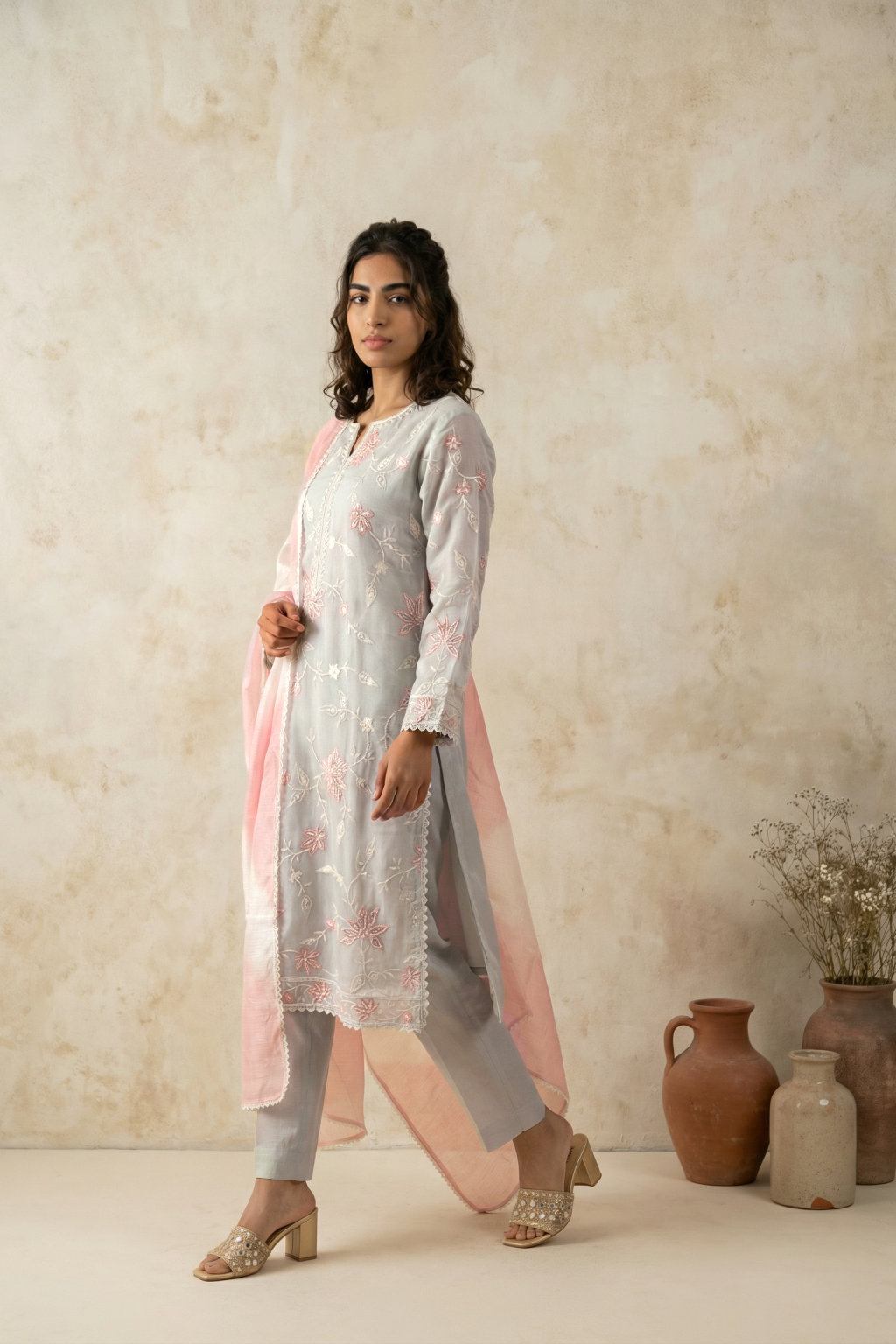 Ivory Mul Cotton Straight Salwar Set - Mokshaa