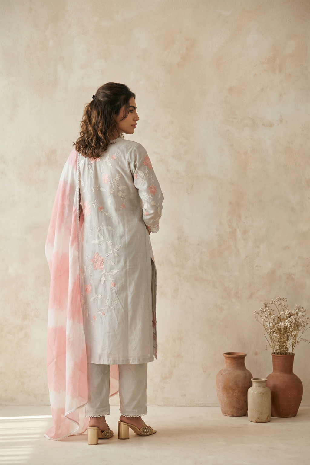 Ivory Mul Cotton Straight Salwar Set - Mokshaa