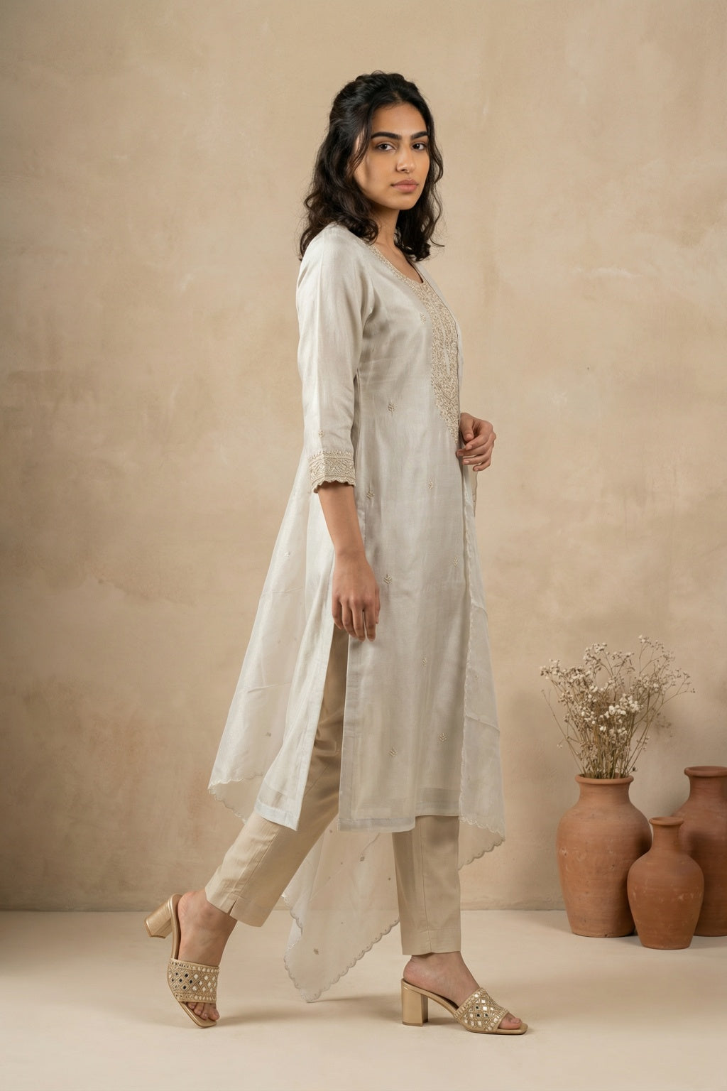Champagne Gold Tissue Organza Salwar Set - Mokshaa