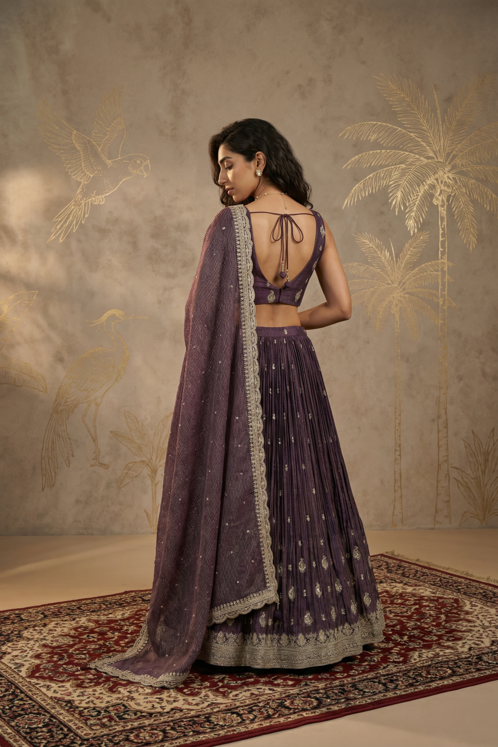 Royal Purple Tissue Organza Embroidered Lehenga Set