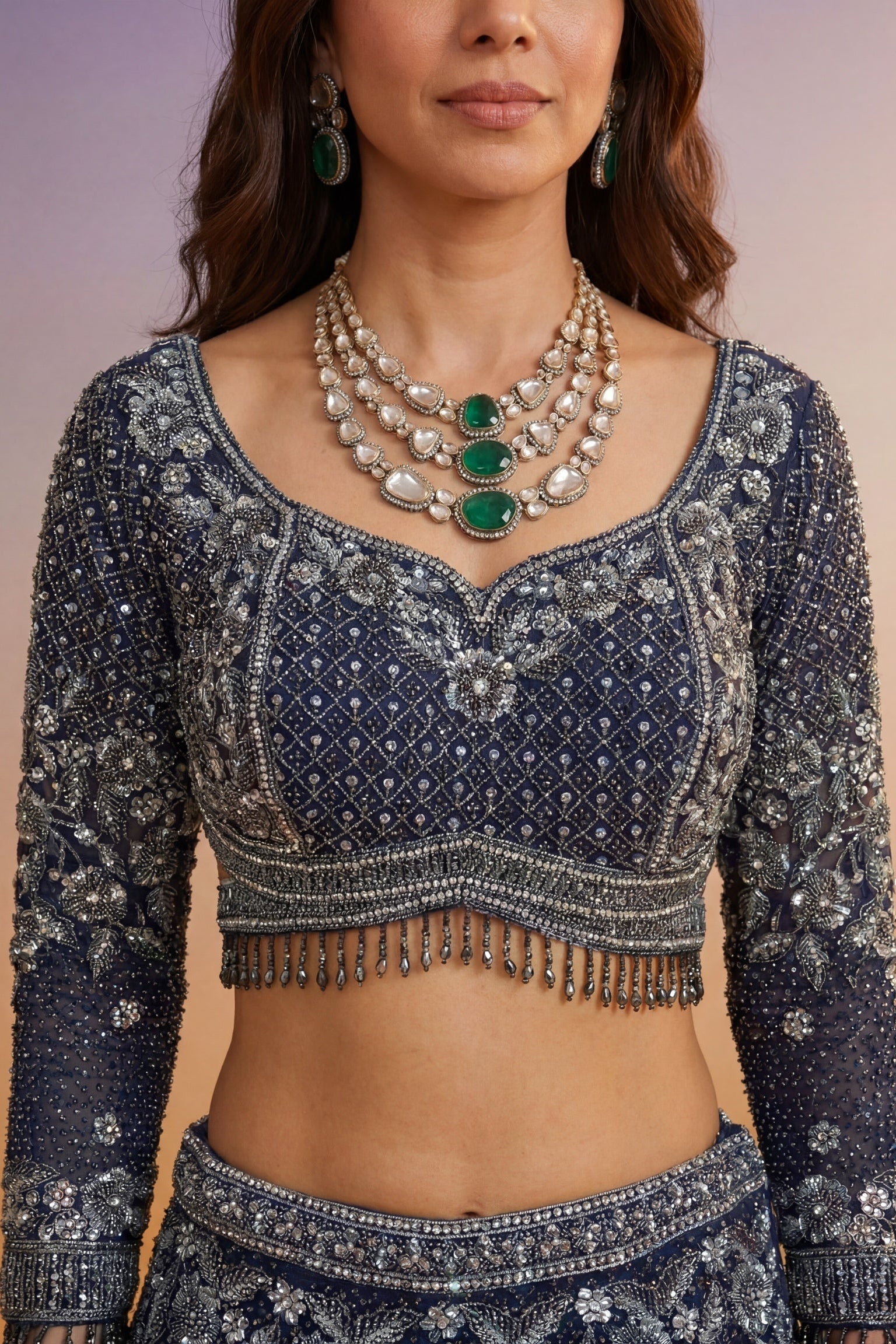 Navy Blue Net Lehenga