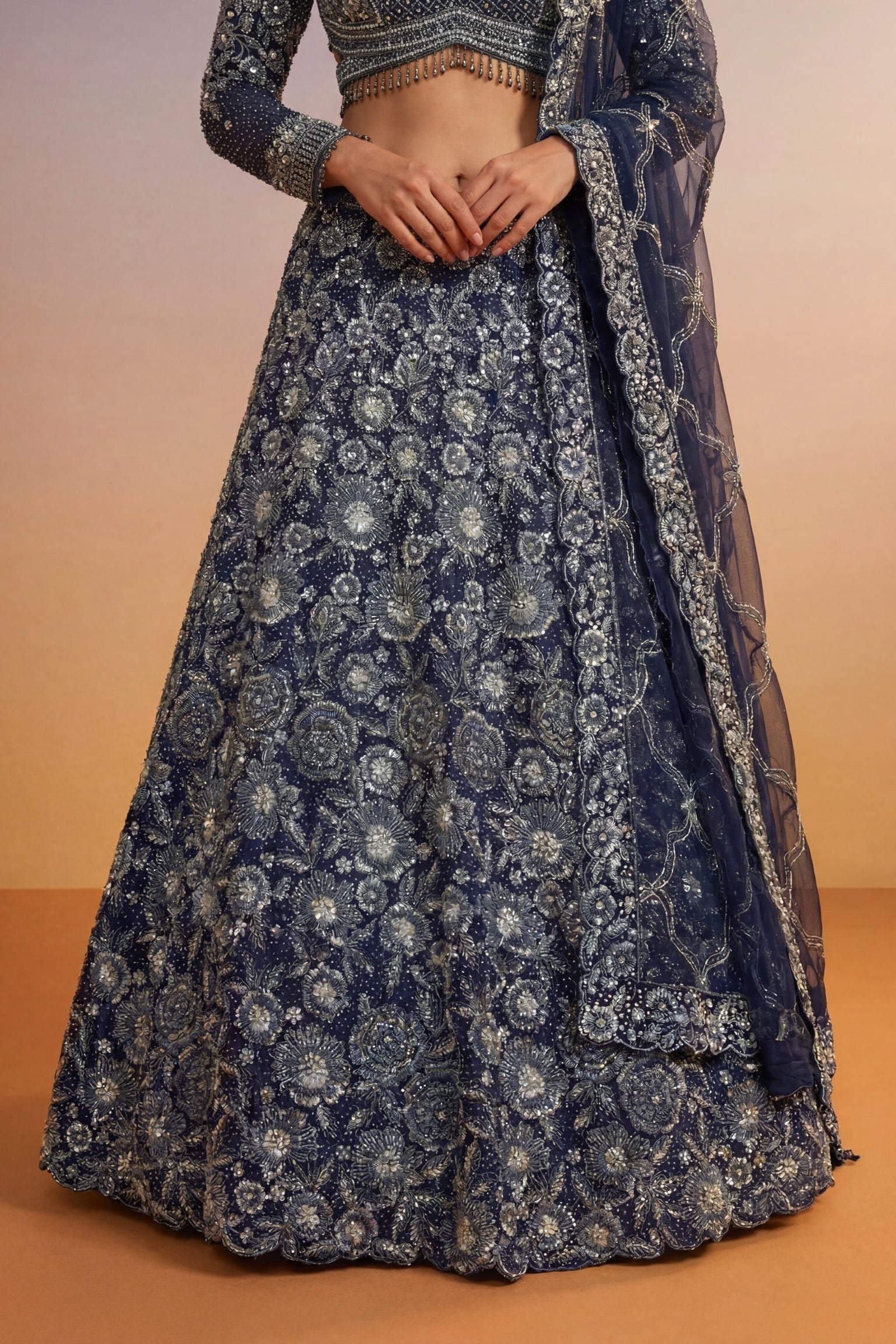 Navy Blue Net Lehenga