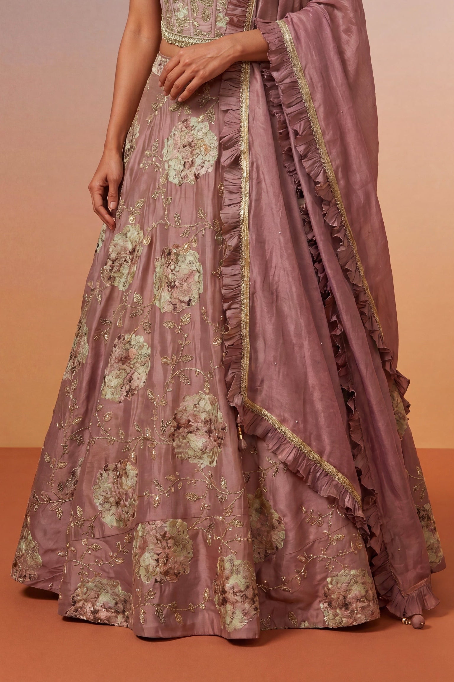 Dusty Rose Tissue Silk Lehenga Co-ord Set