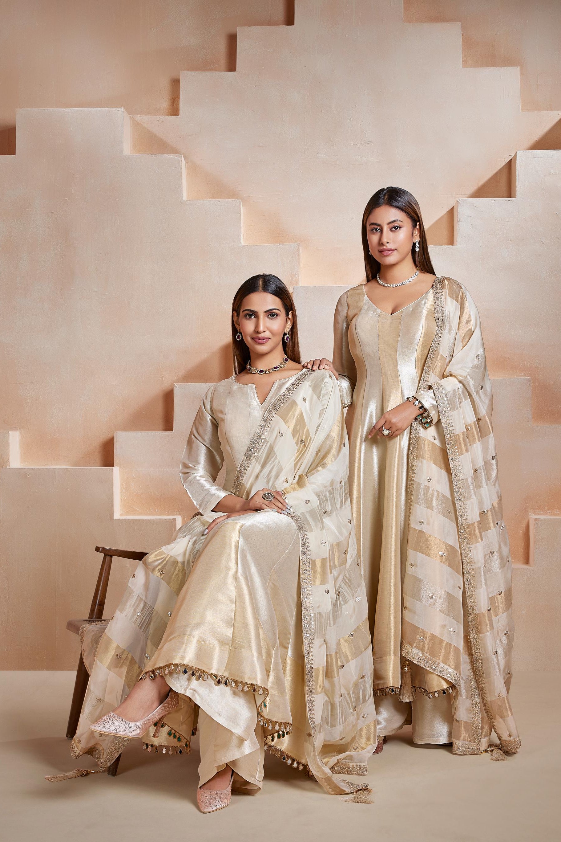 Champagne Gold Anarkali Palazzo Set