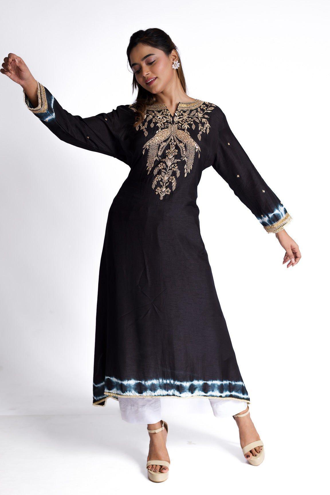 Black Silk Kurti Set - Mokshaa