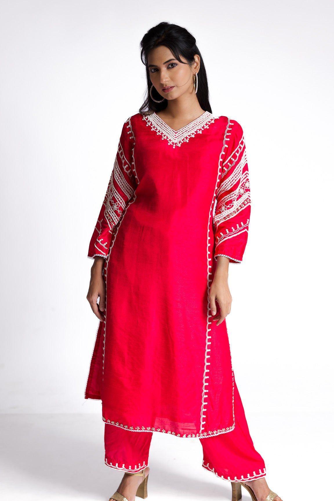 Red Silk Kurti Set - Mokshaa