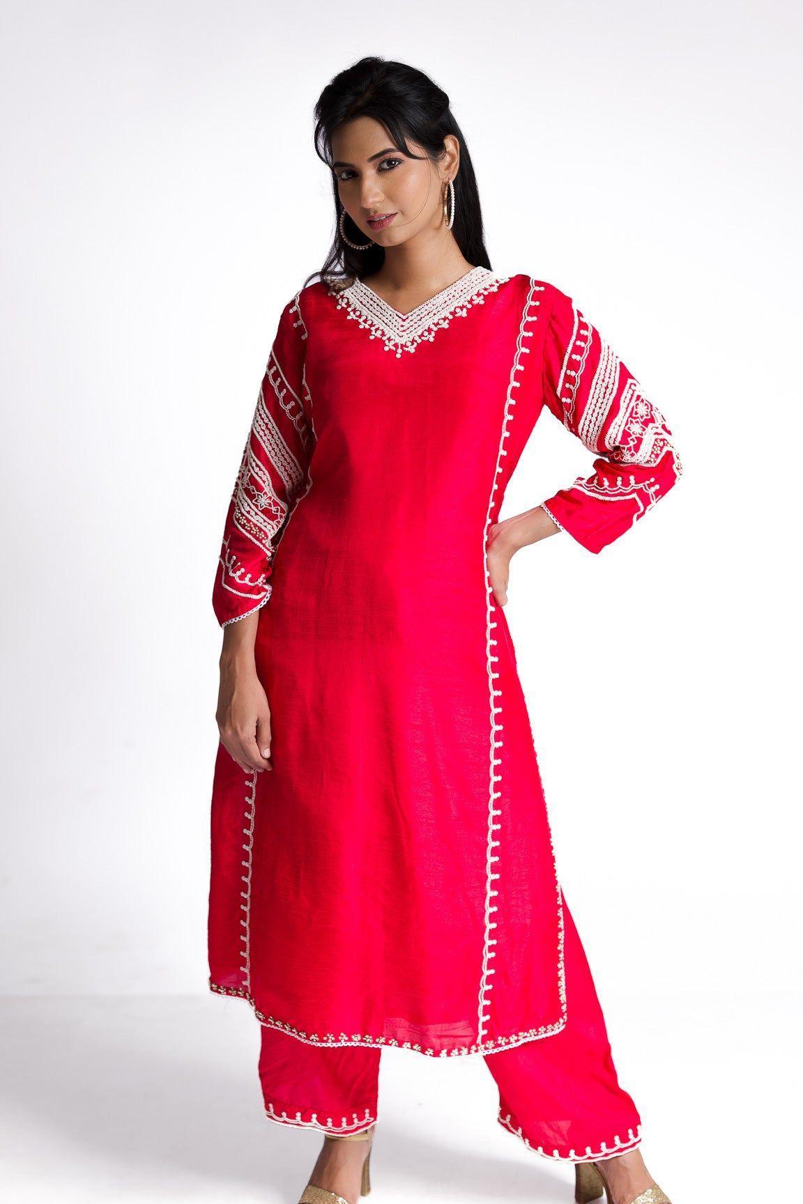 Red Silk Kurti Set - Mokshaa