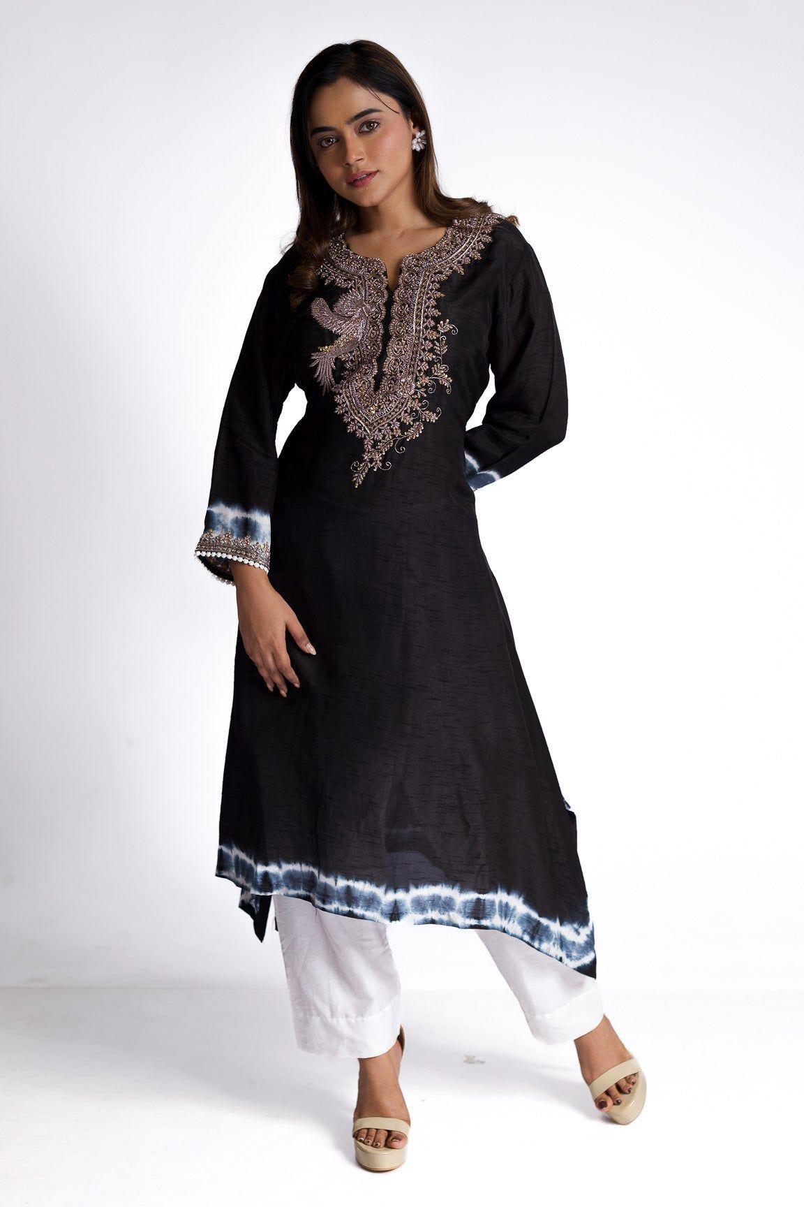 Black Silk Kurti Set - Mokshaa