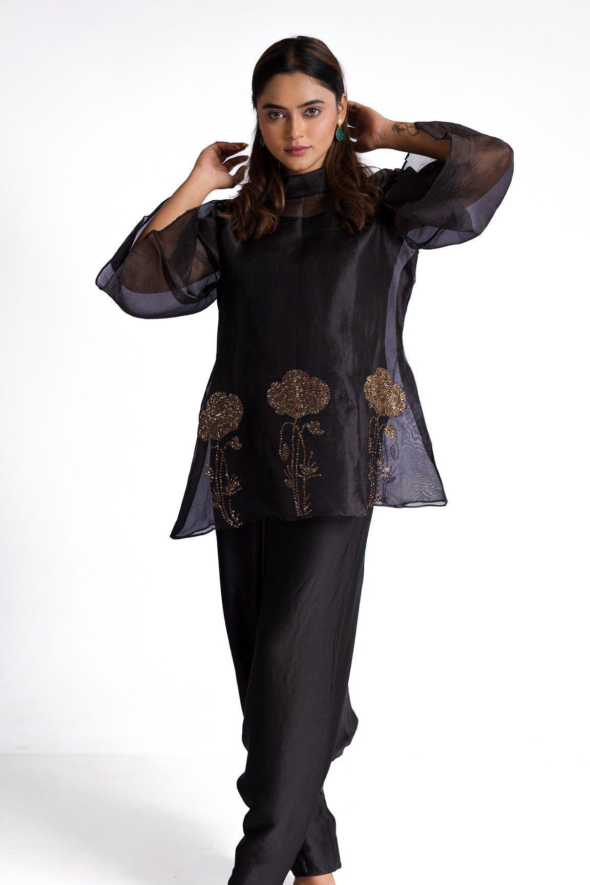 Black Organza Indowestern - Mokshaa
