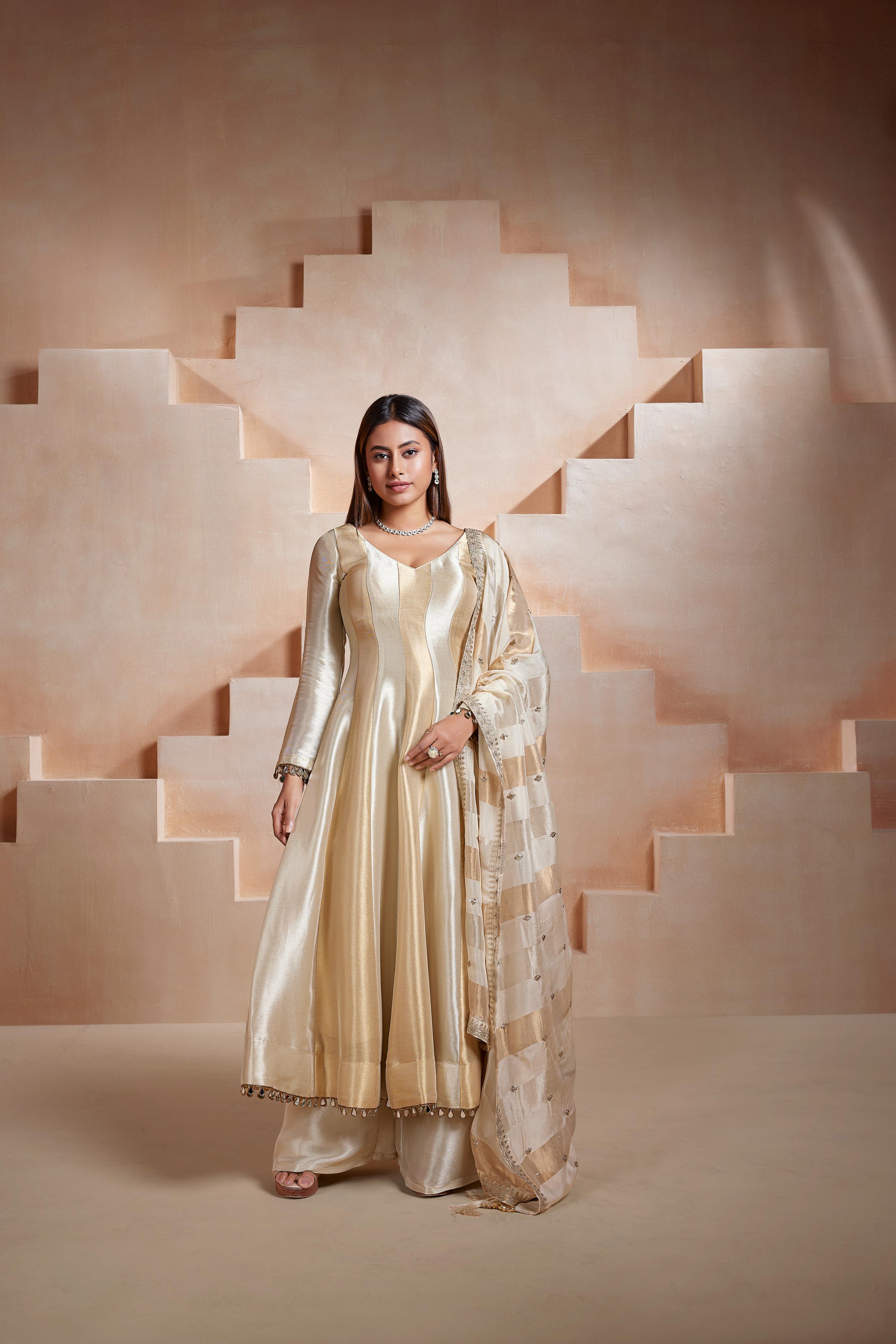Champagne Gold Anarkali Palazzo Set