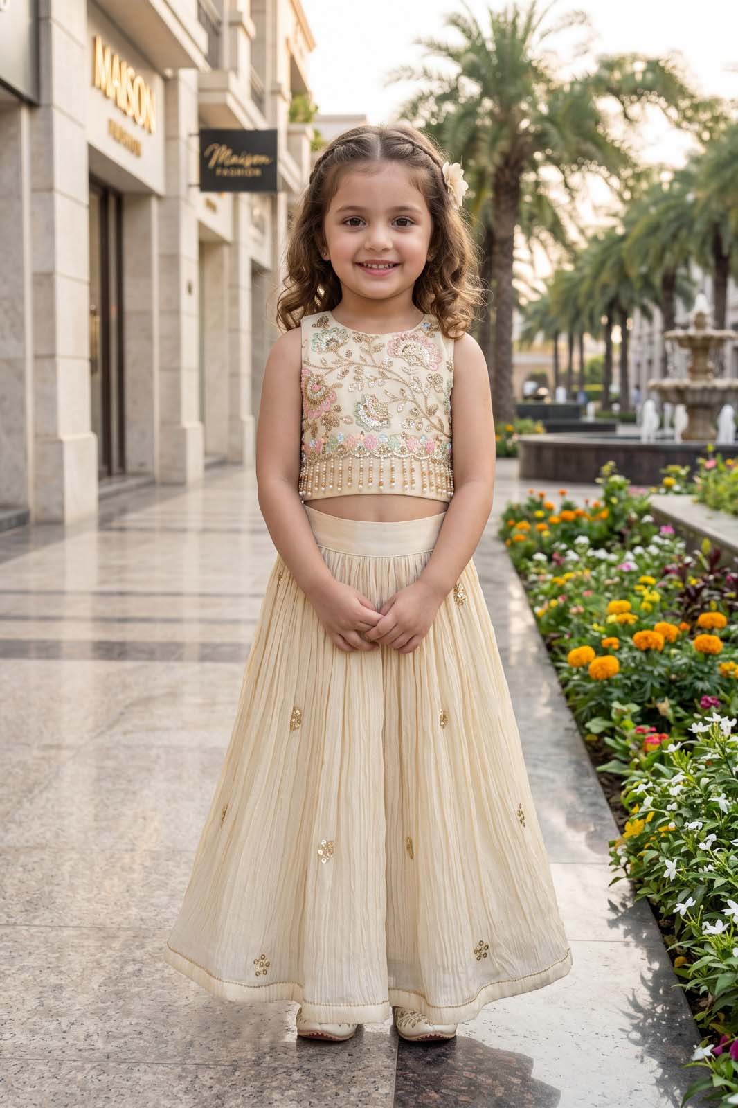 Ivory Lehenga Set with Floral Embroidery