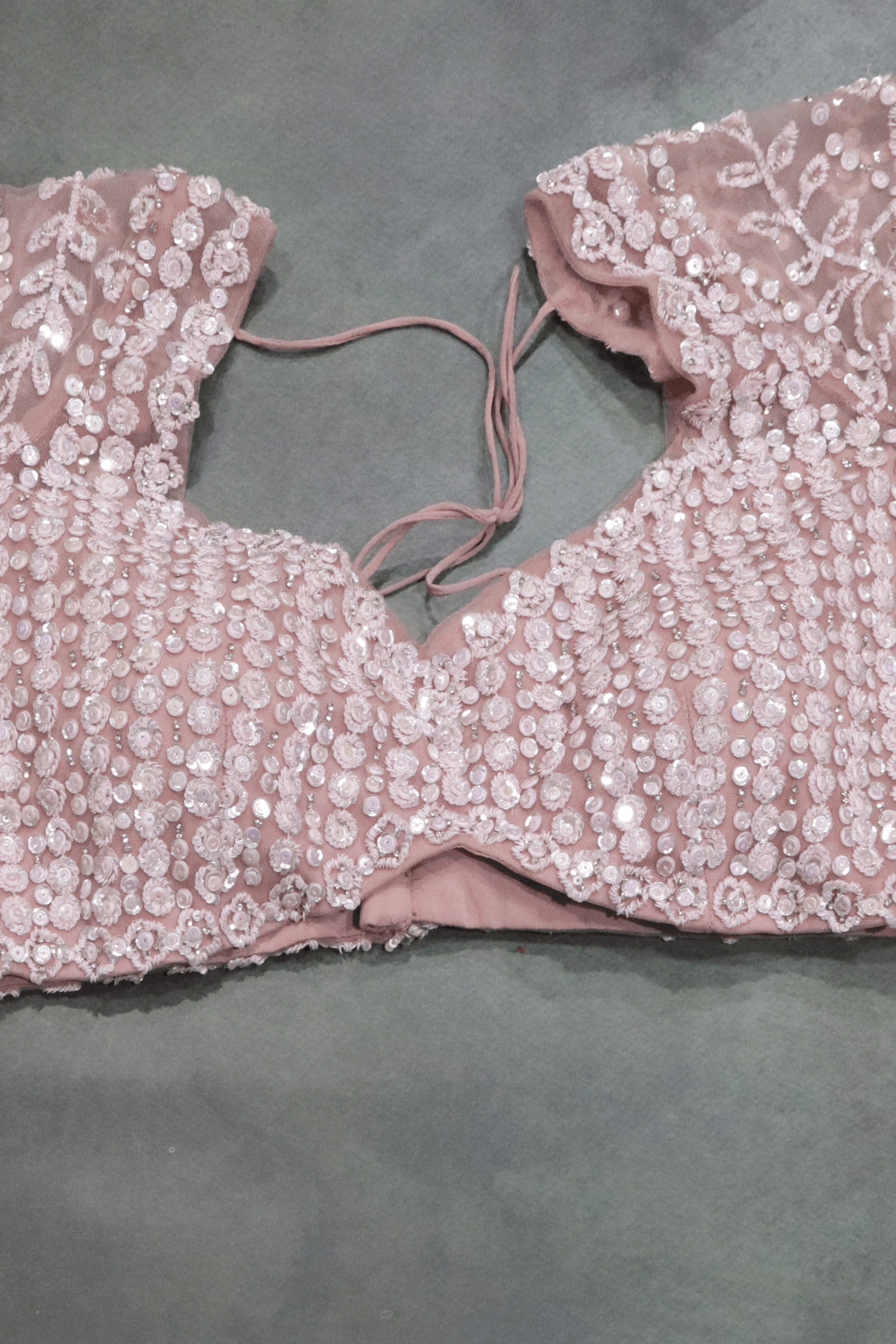 Soft Pink Net Saree with Sequin & Stone Embroidery - Mokshaa