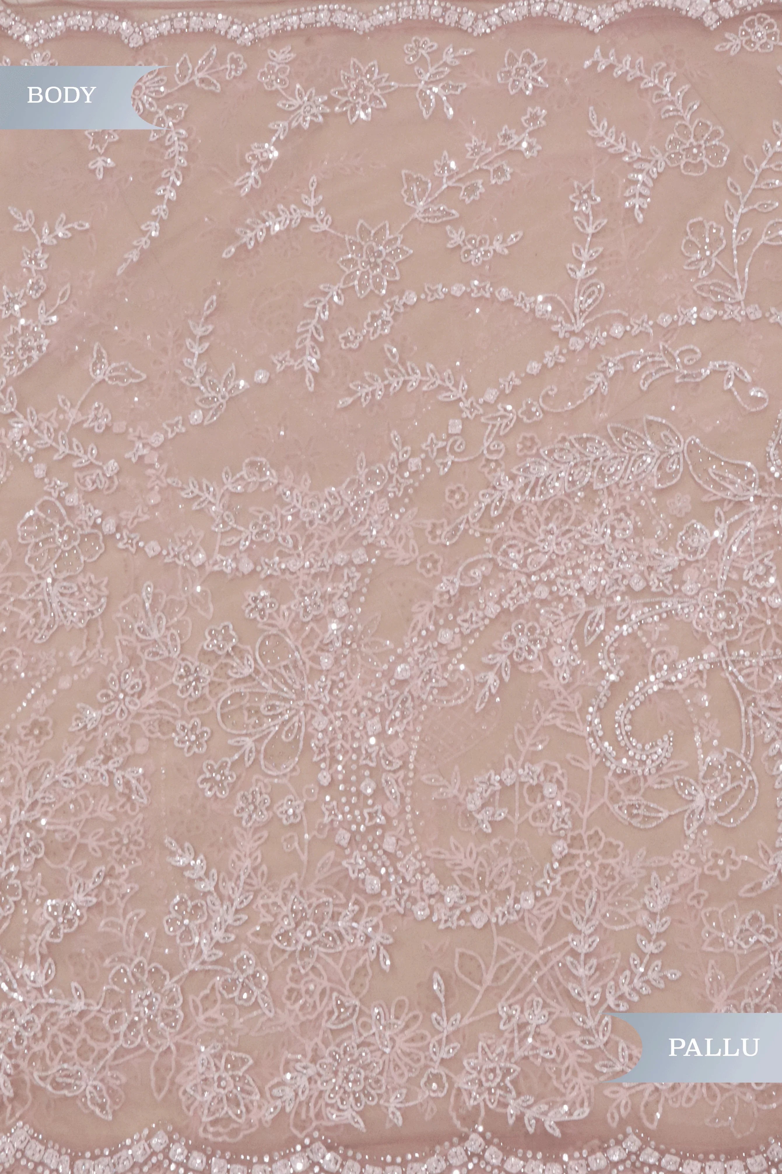Soft Pink Net Saree with Sequin & Stone Embroidery - Mokshaa