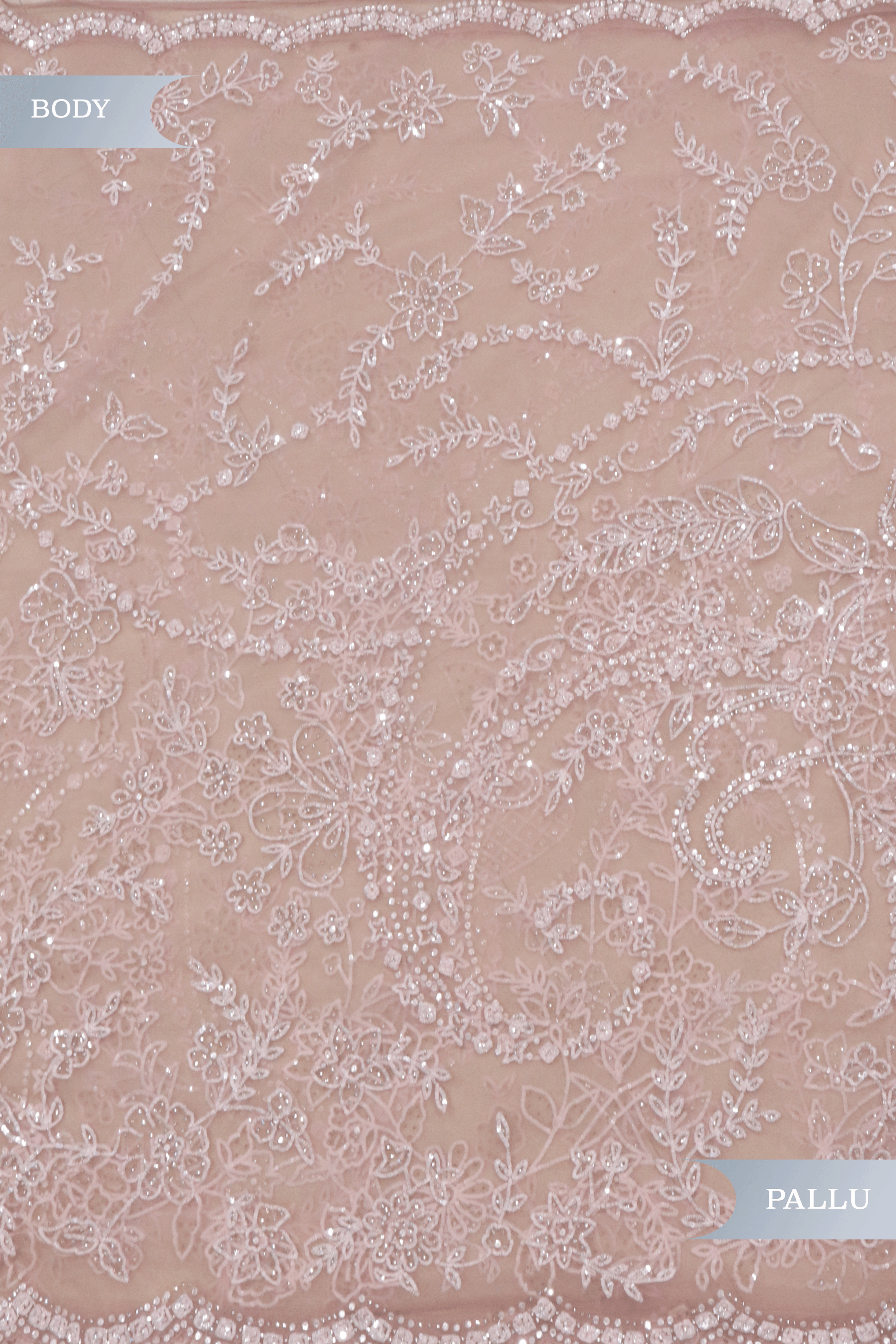 Soft Pink Net Saree with Sequin & Stone Embroidery - Mokshaa