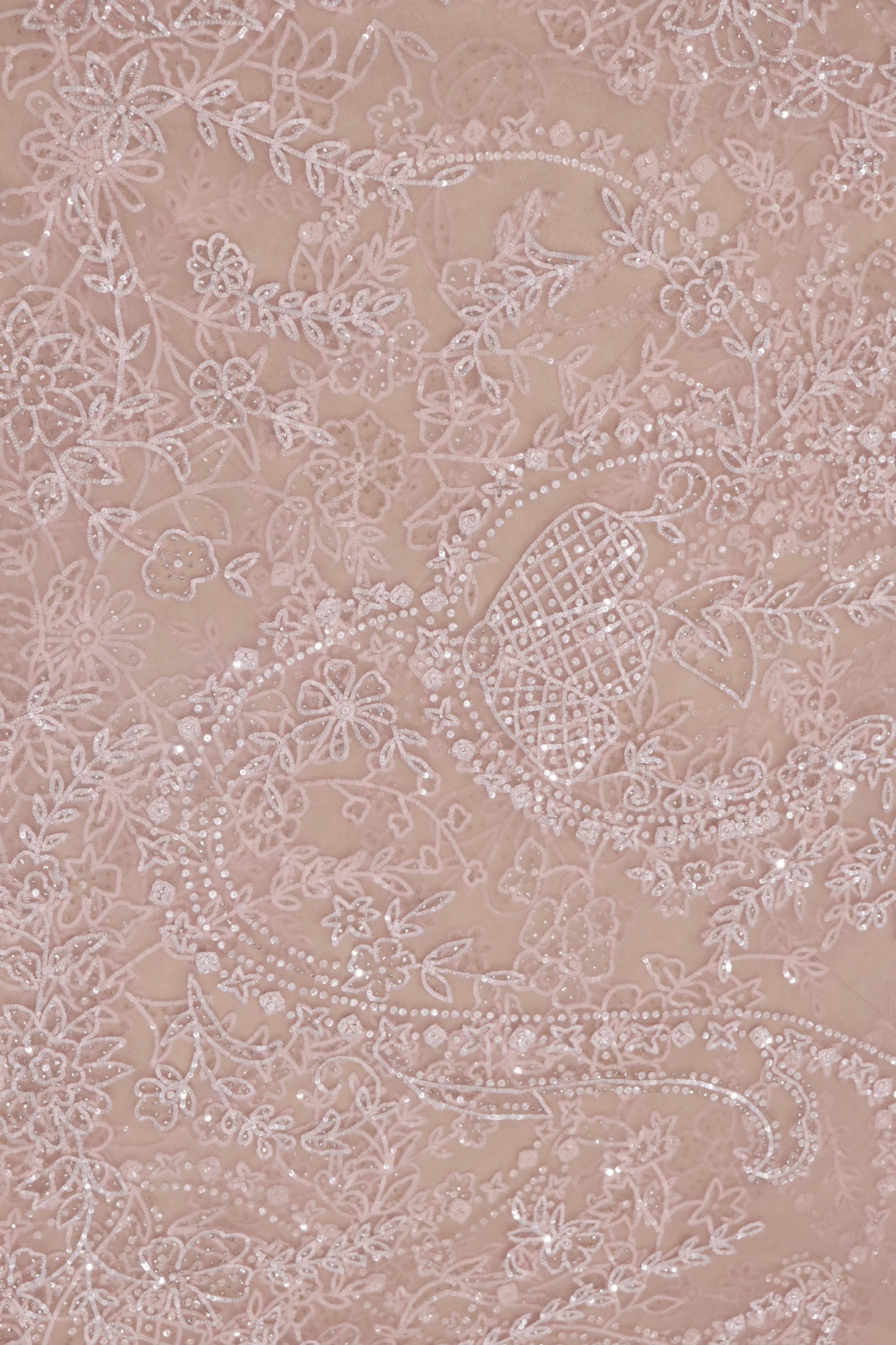Soft Pink Net Saree with Sequin & Stone Embroidery - Mokshaa
