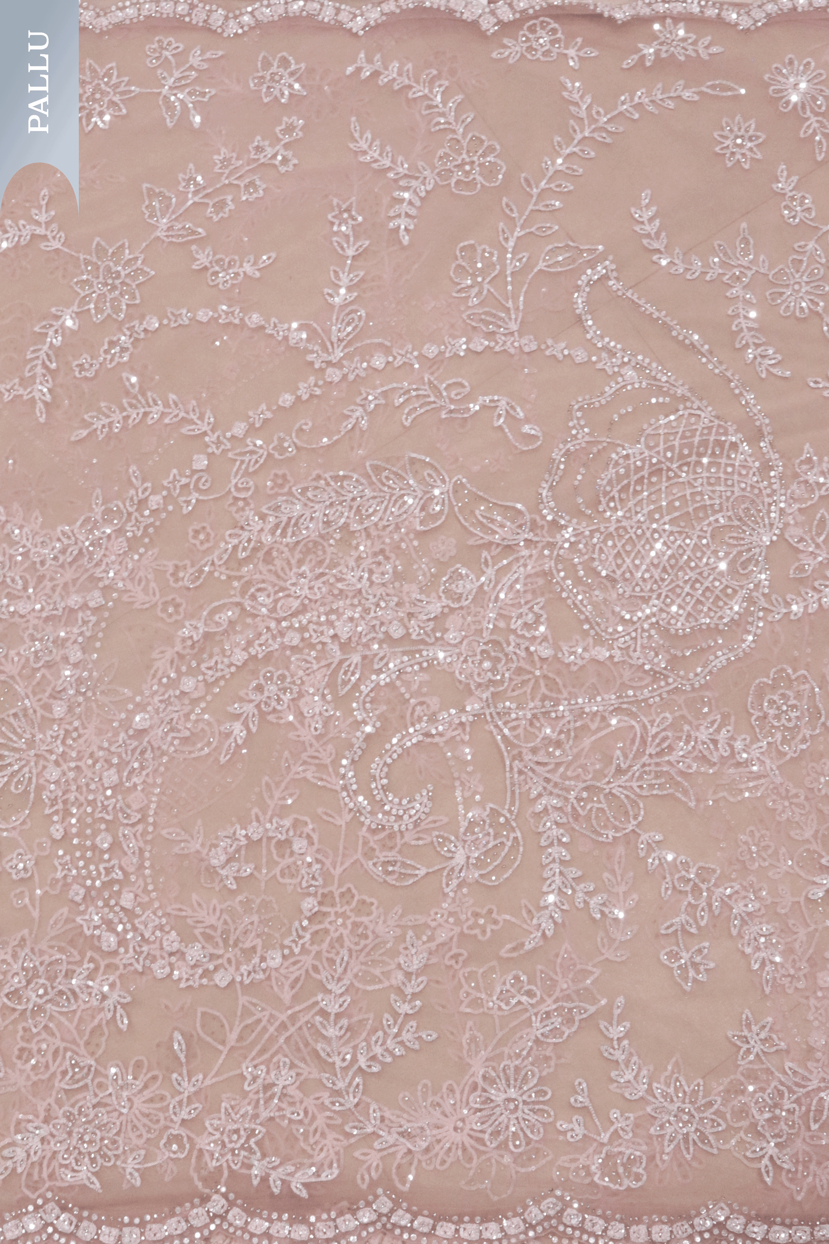 Soft Pink Net Saree with Sequin & Stone Embroidery - Mokshaa