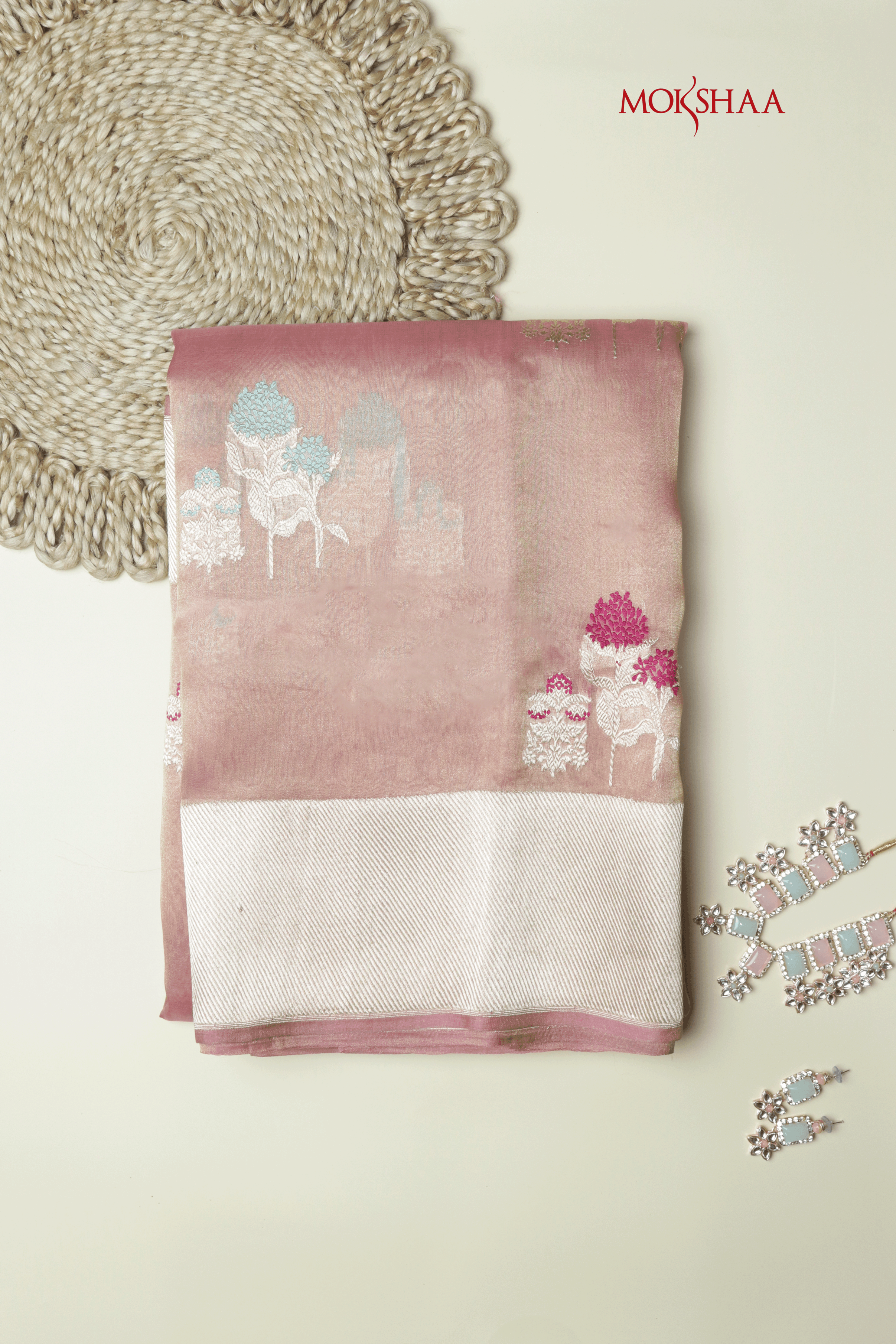 Peach Banaras Kora Tissue Silk Saree - Mokshaa