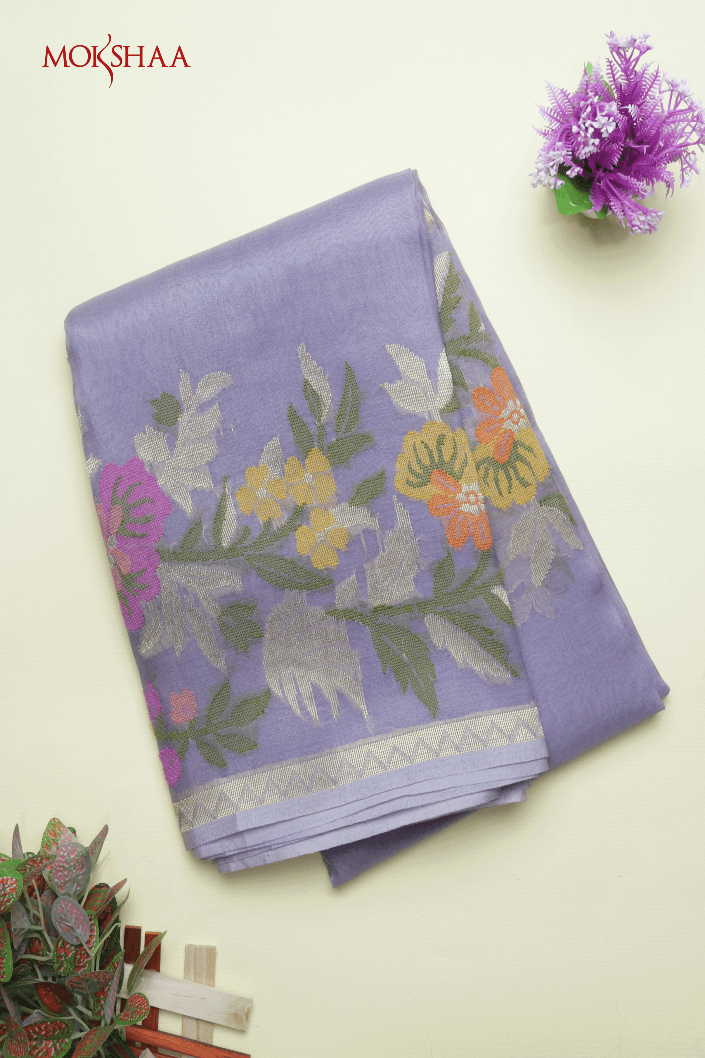 Lavender Banarasi Kora Silk Saree - Mokshaa