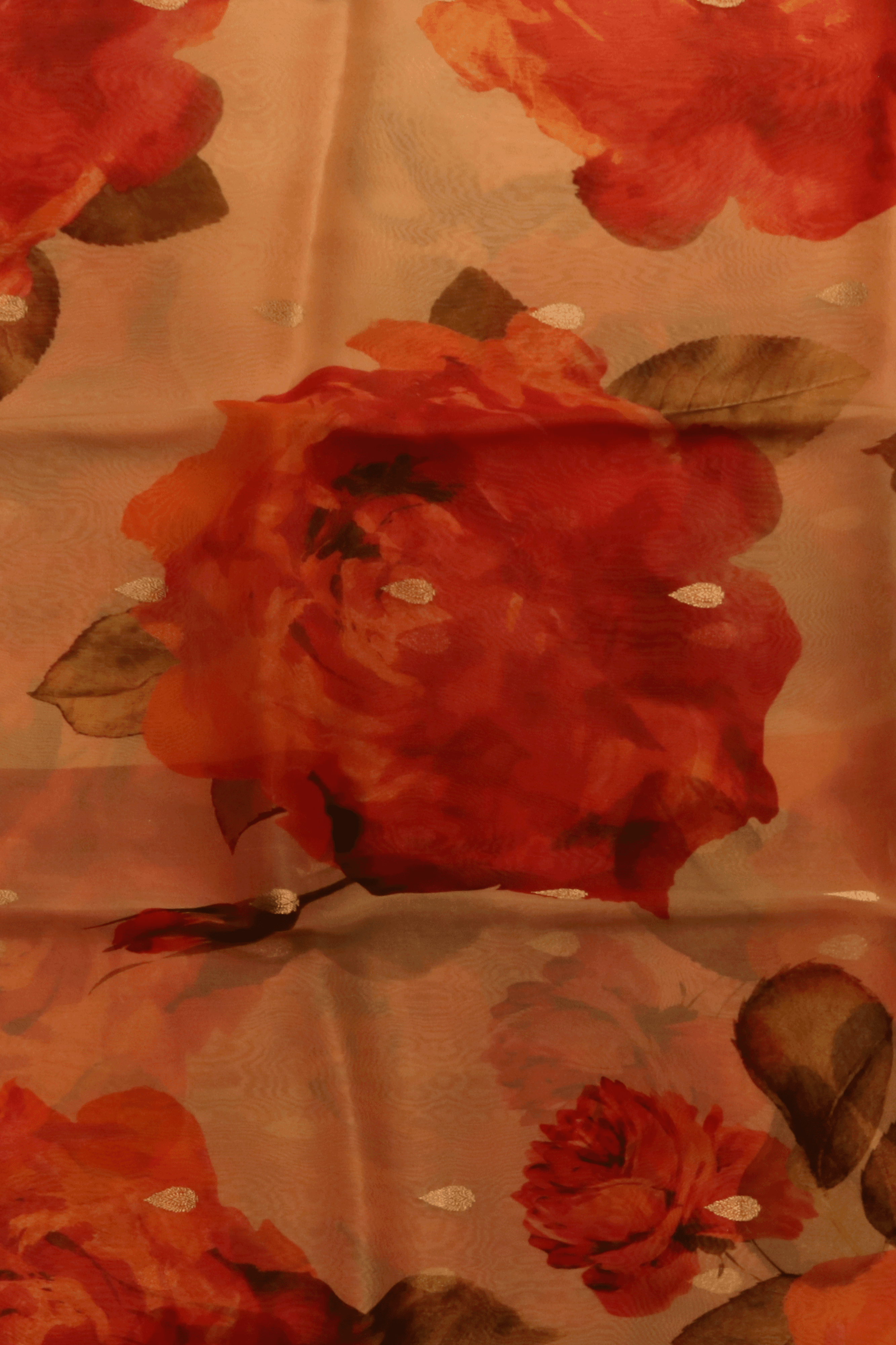 Peach Printed Organza Saree - Mokshaa