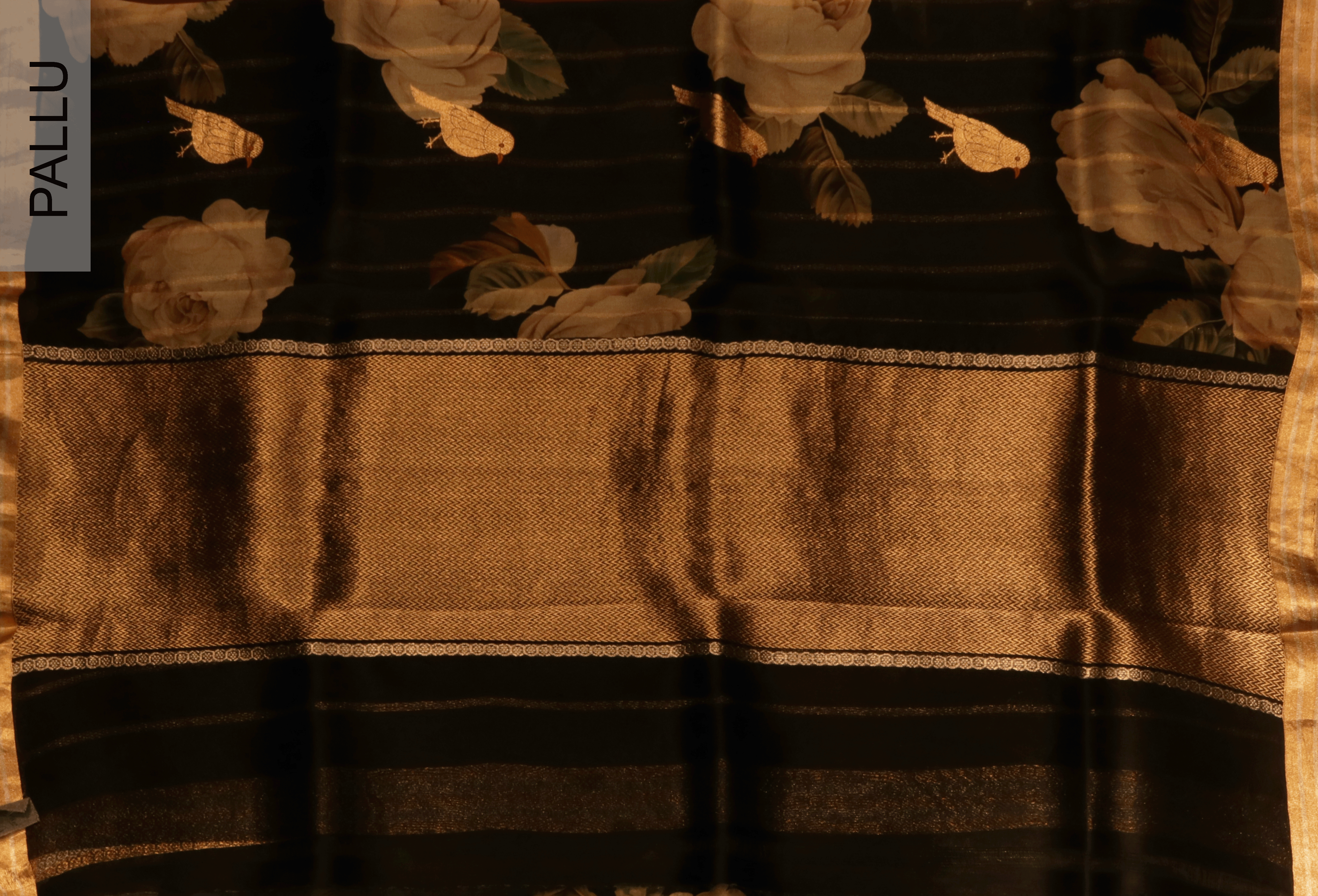 Black Printed Organza Saree - Mokshaa