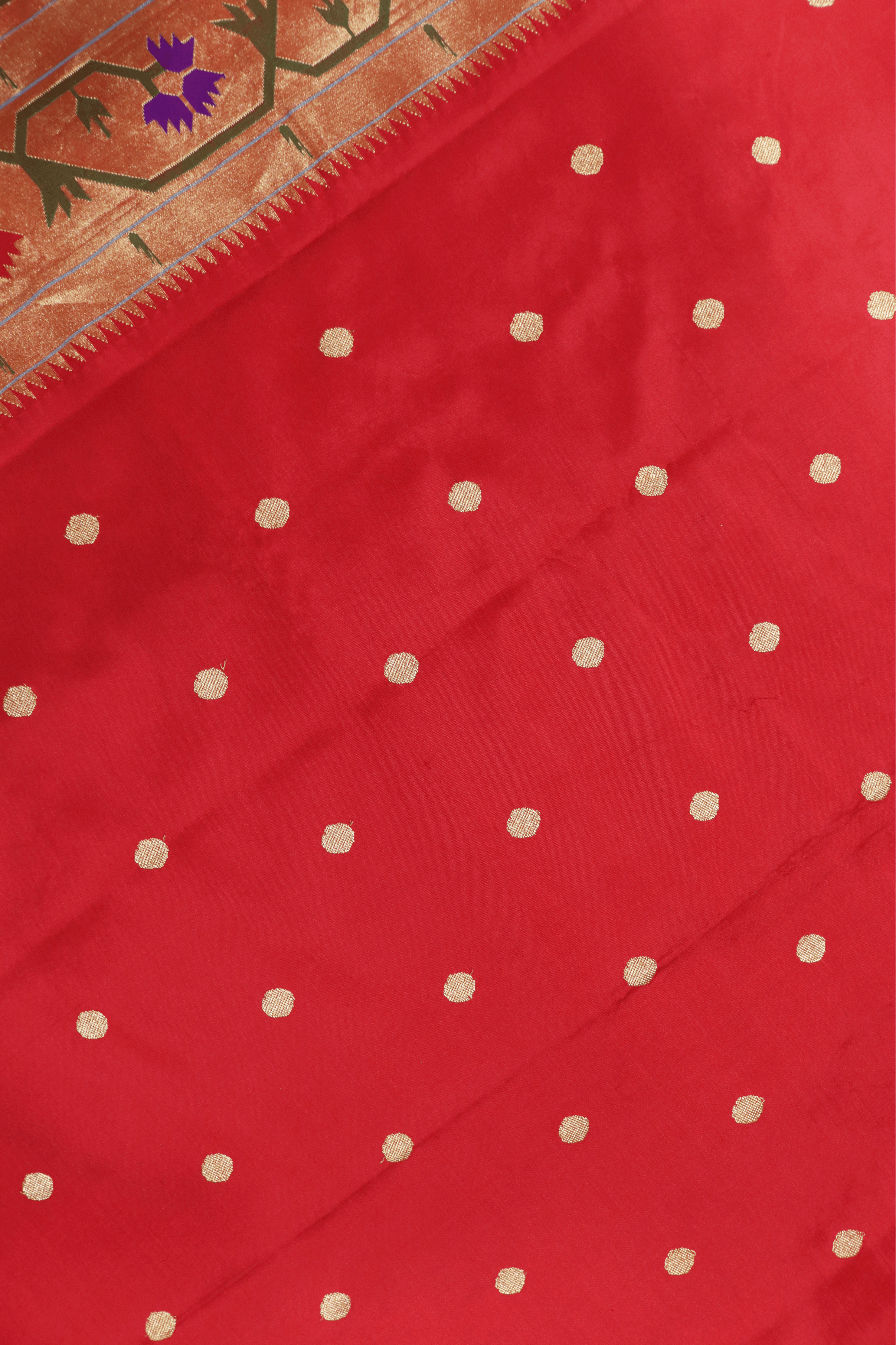 Classic Red Paithani Saree with Gold Zari and Lotus Motifs - Mokshaa