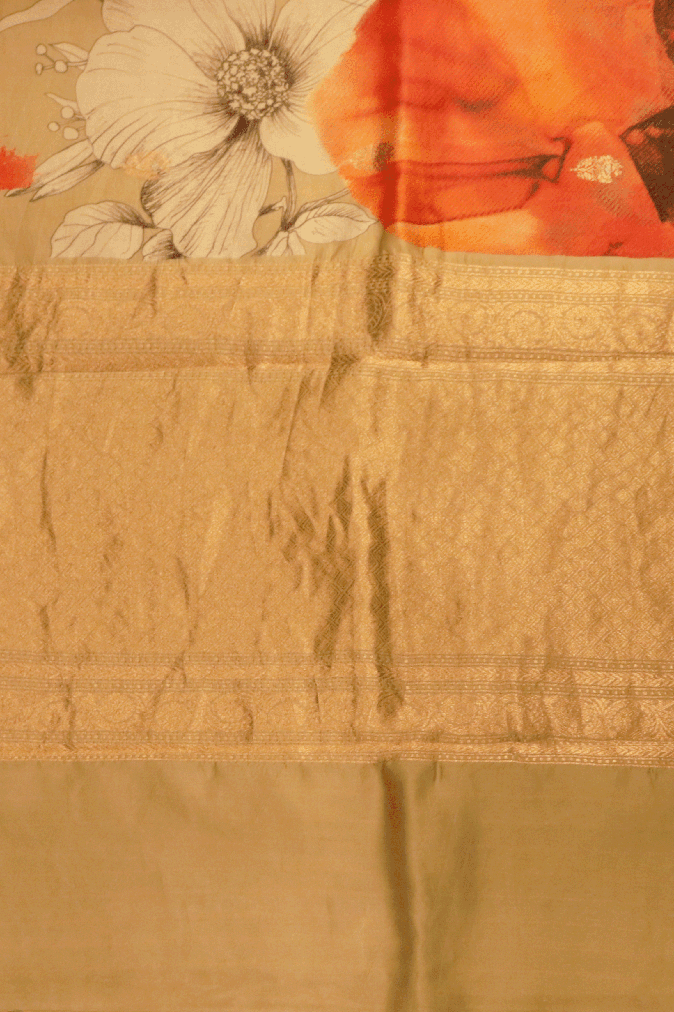 Peach Printed Organza Saree - Mokshaa