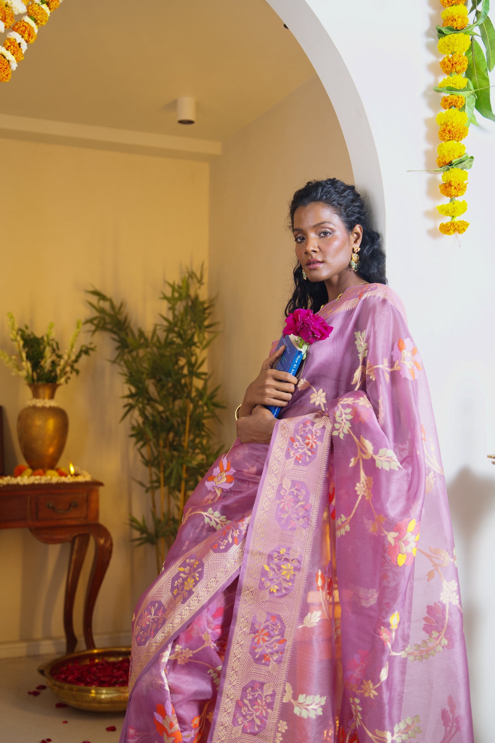 Onion Pink Banarasi Kora Silk Saree