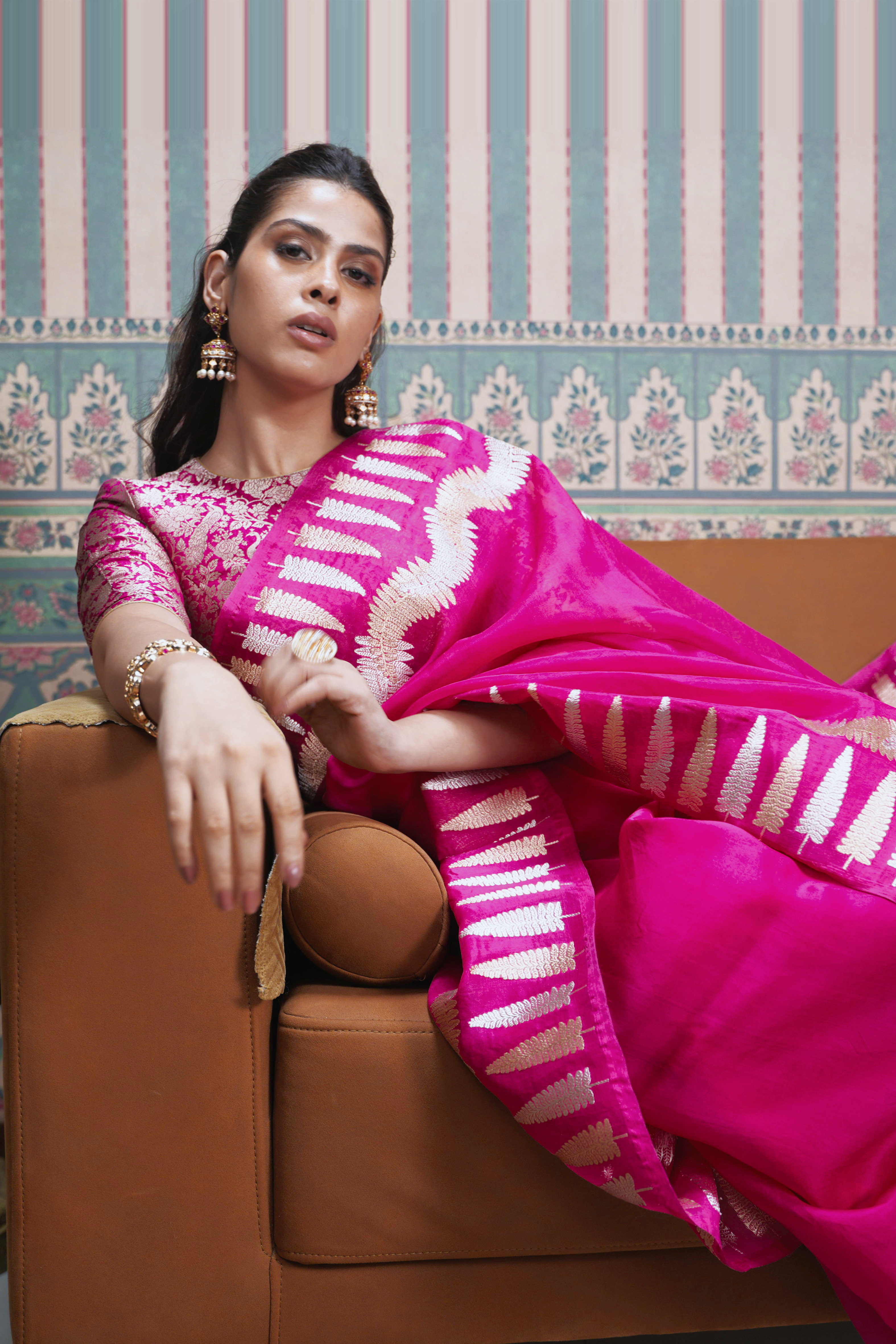 Rani Pink Banarasi Kora Silk Saree