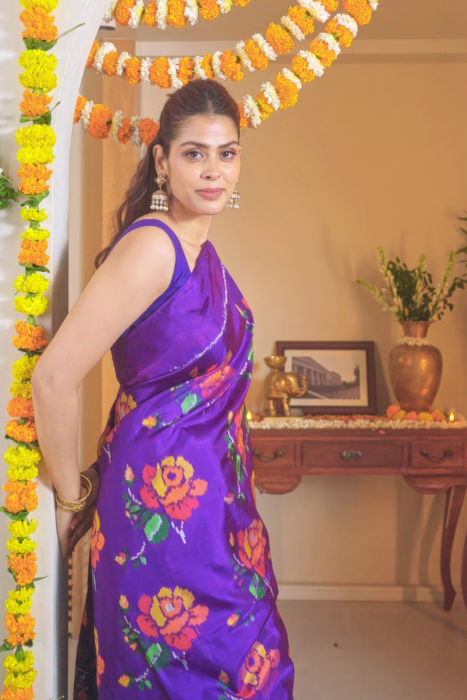 Purple Twill Silk Patola Weaving Saree