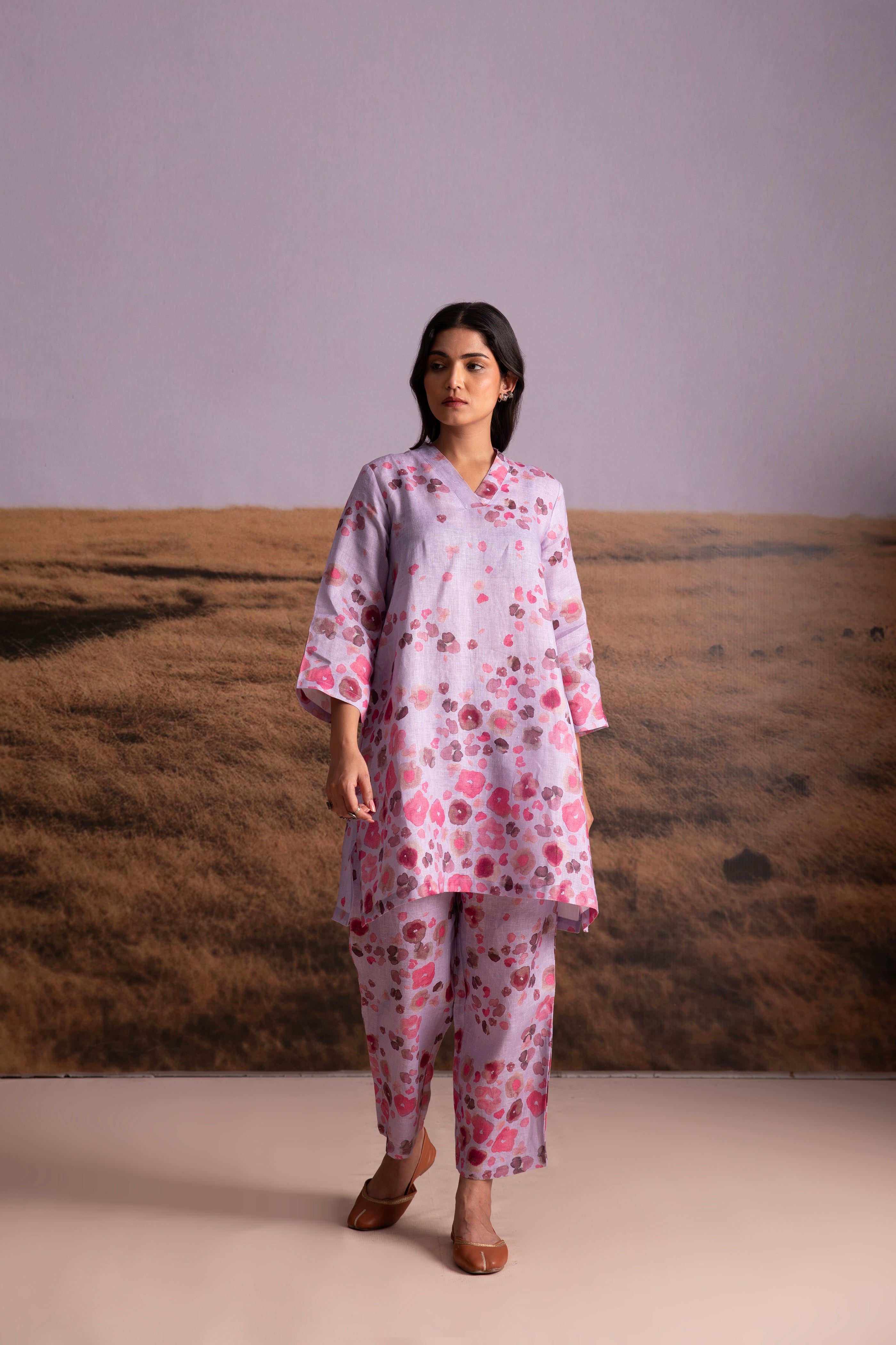 Pure Hemp Floral Co-ord Set-Lavender - Mokshaa