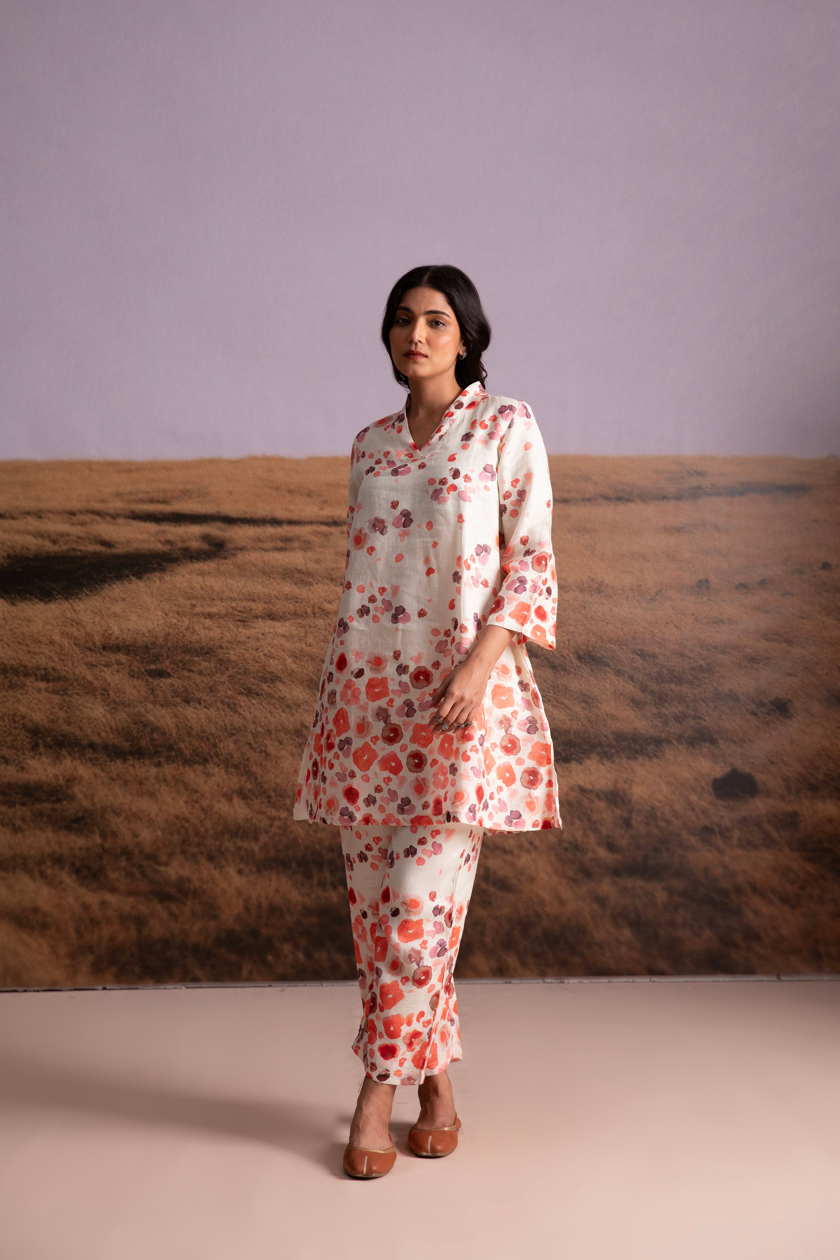 Pure Hemp Floral Co-ord Set-Cream - Mokshaa